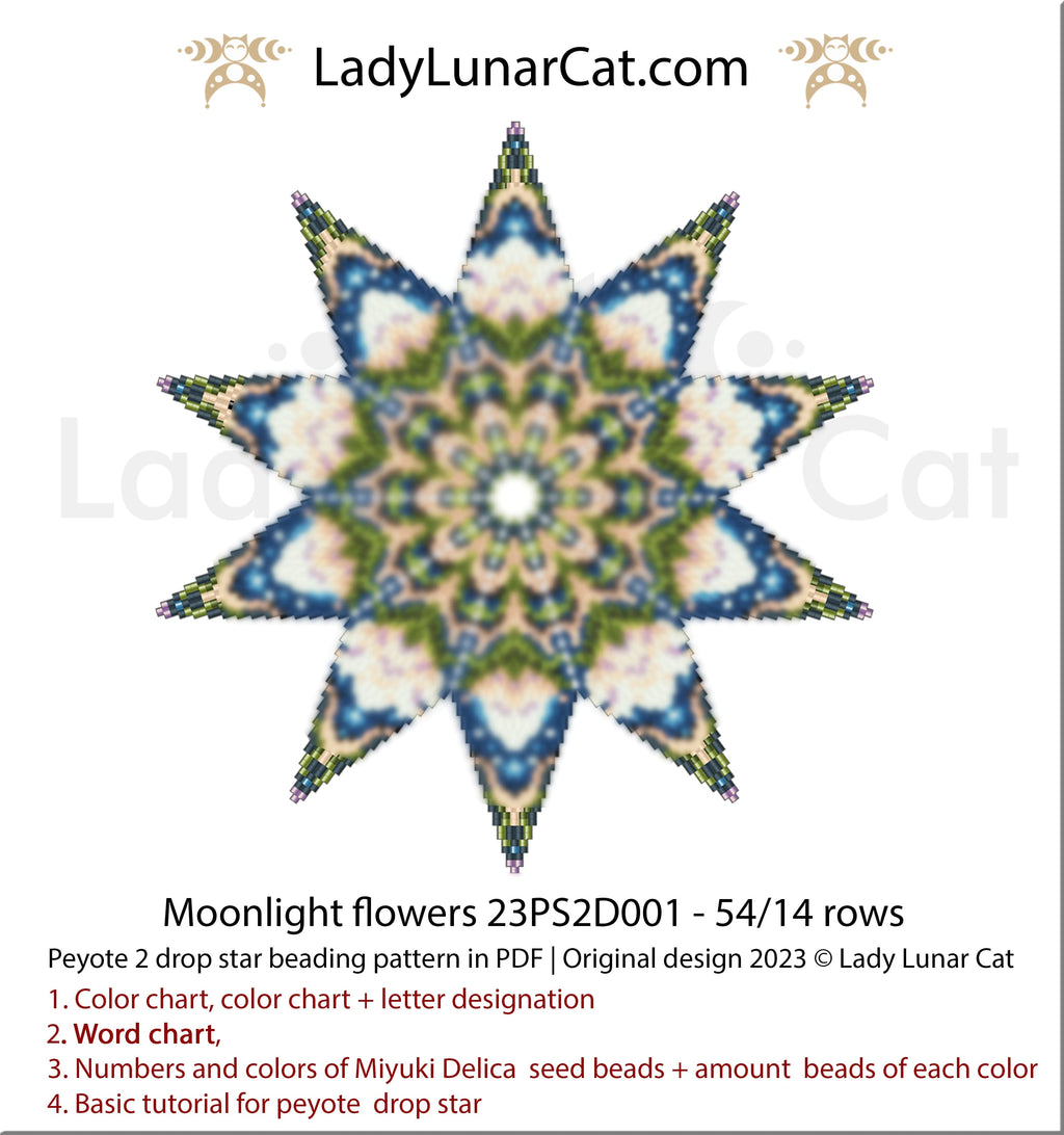 Copy of Peyote star pattern for beading - August awakening 23PS006 20 rows LadyLunarCat