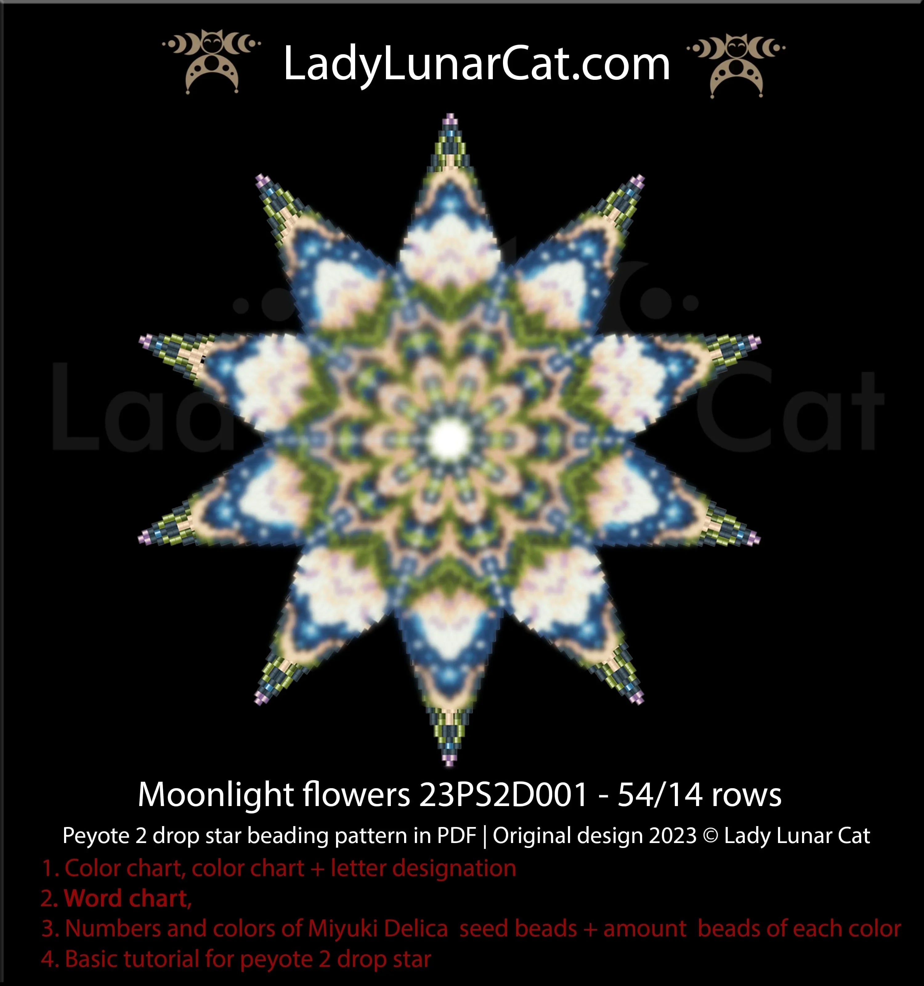 Celestial night garden peyote star tutorial moonlight flowers