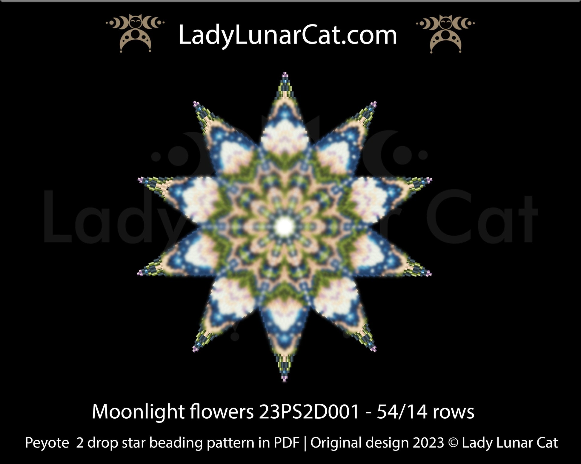 Copy of Peyote star pattern for beading - August awakening 23PS006 20 rows LadyLunarCat