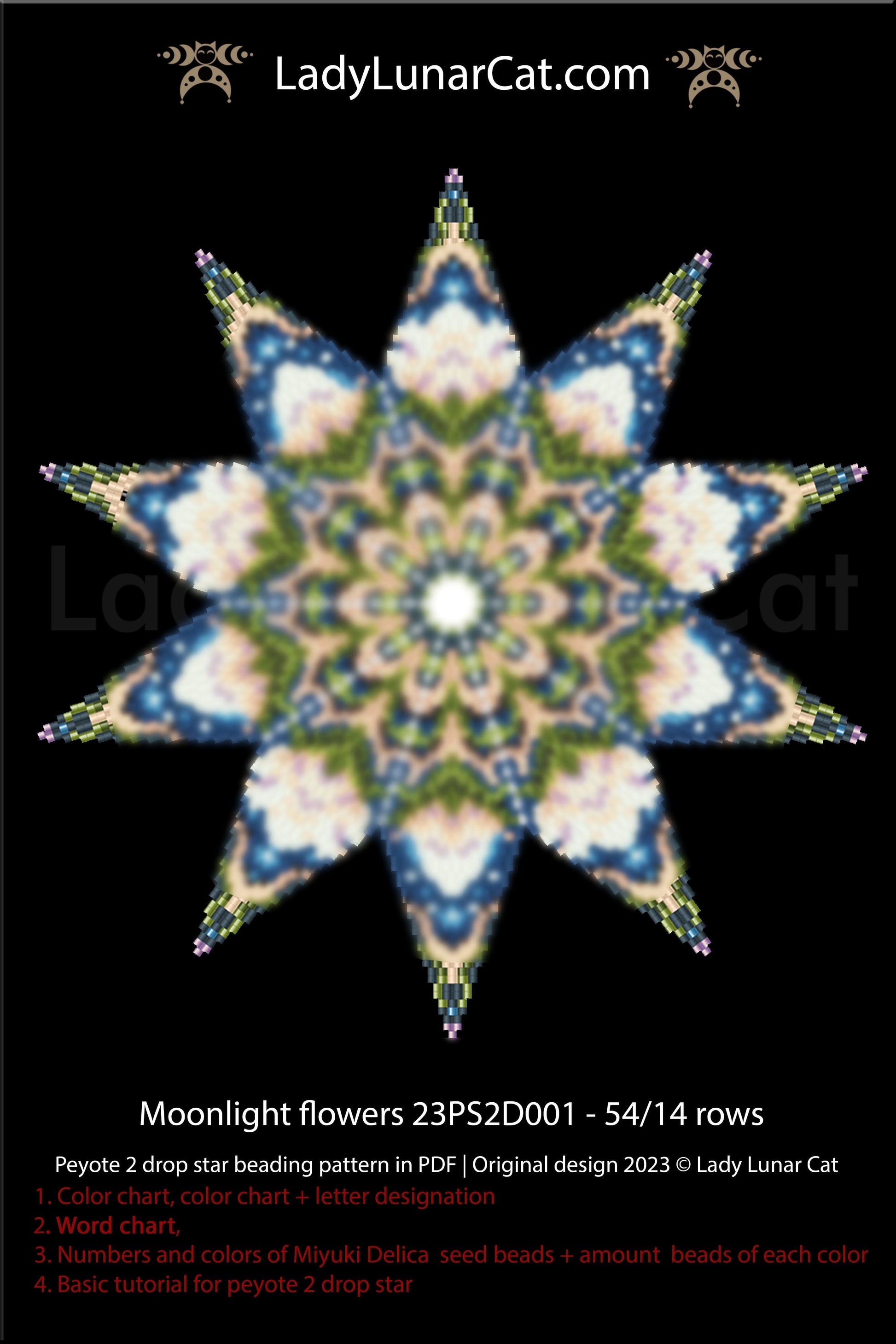 Copy of Peyote star pattern for beading - August awakening 23PS006 20 rows LadyLunarCat