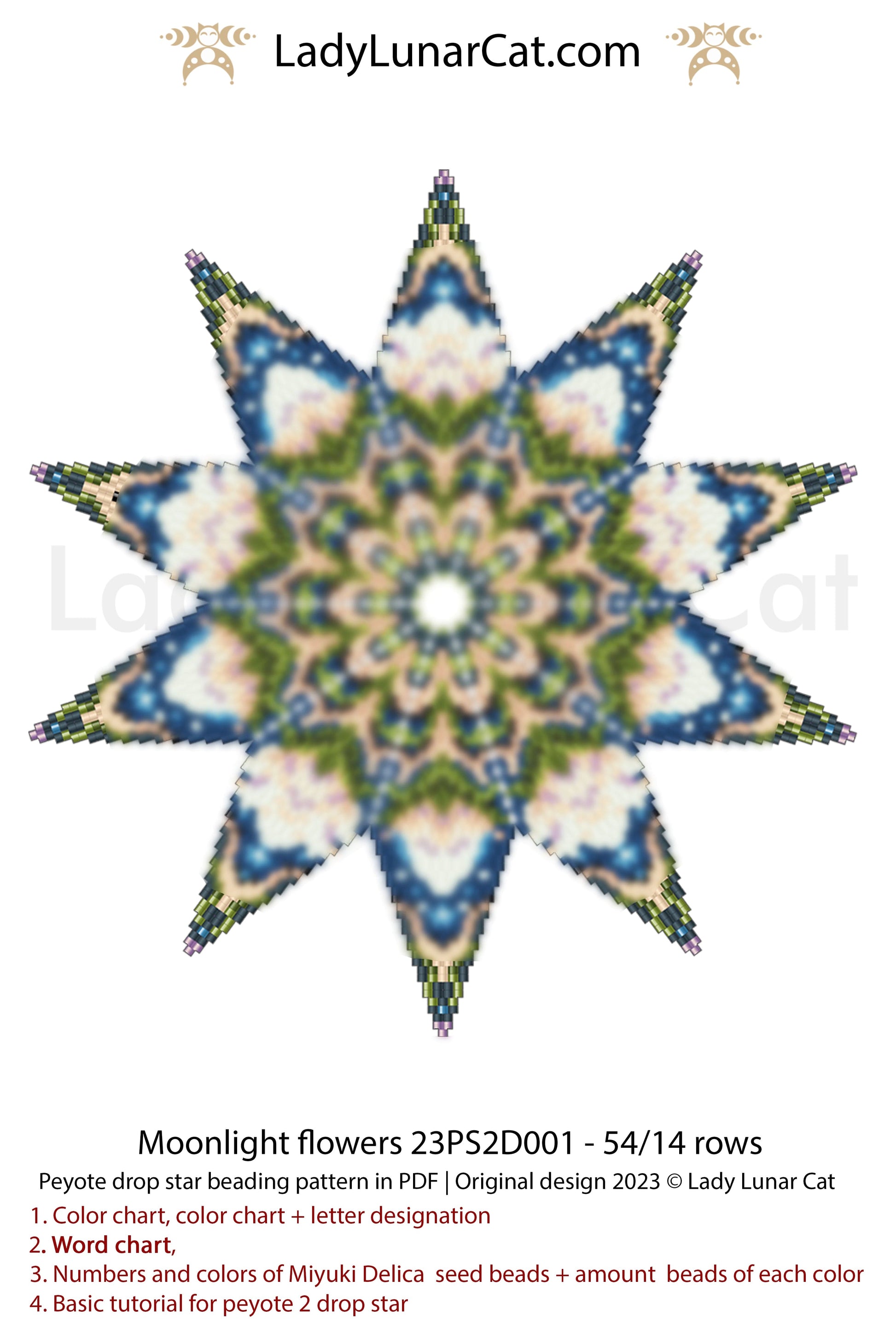 Copy of Peyote star pattern for beading - August awakening 23PS006 20 rows LadyLunarCat