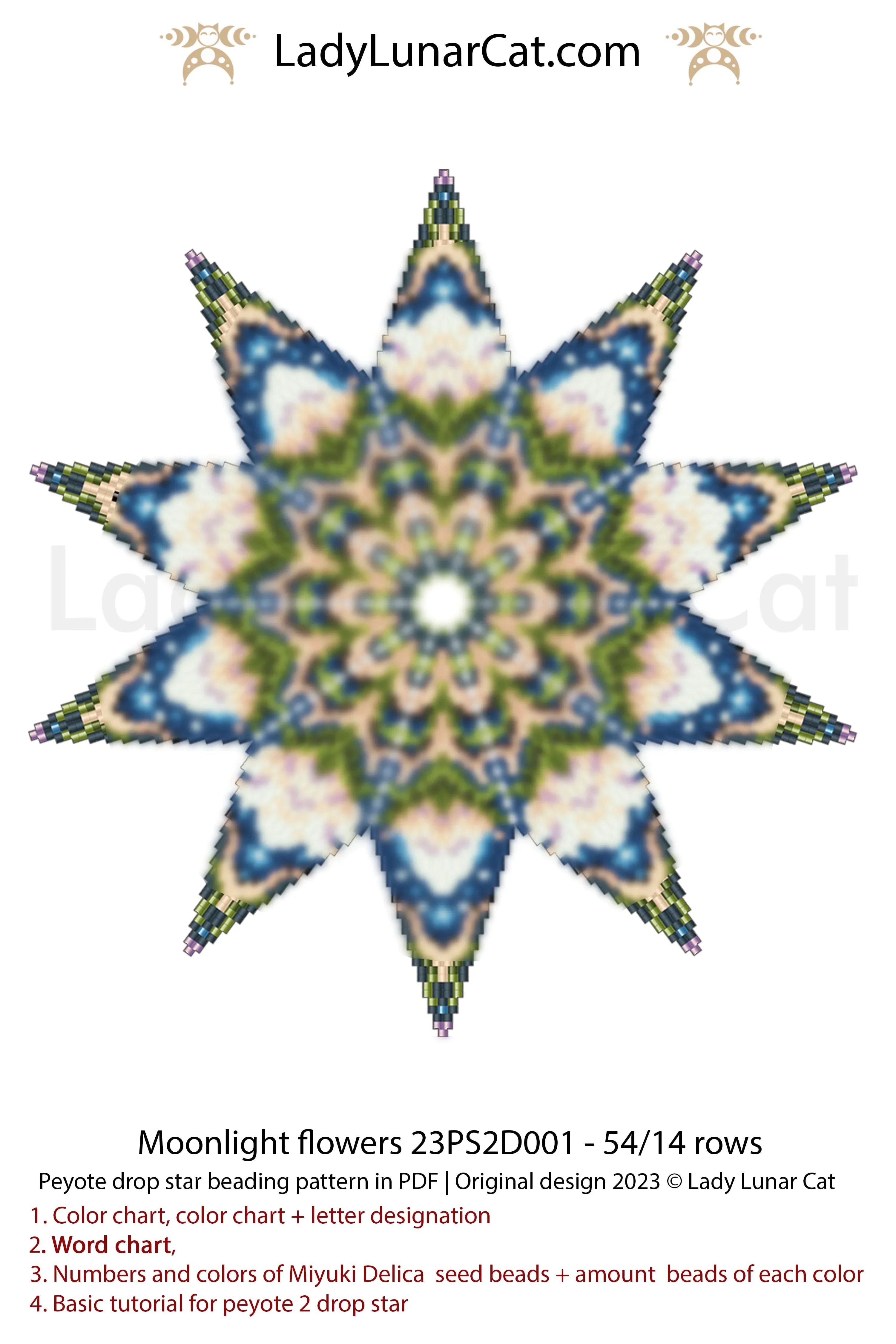 Copy of Peyote star pattern for beading - August awakening 23PS006 20 rows LadyLunarCat