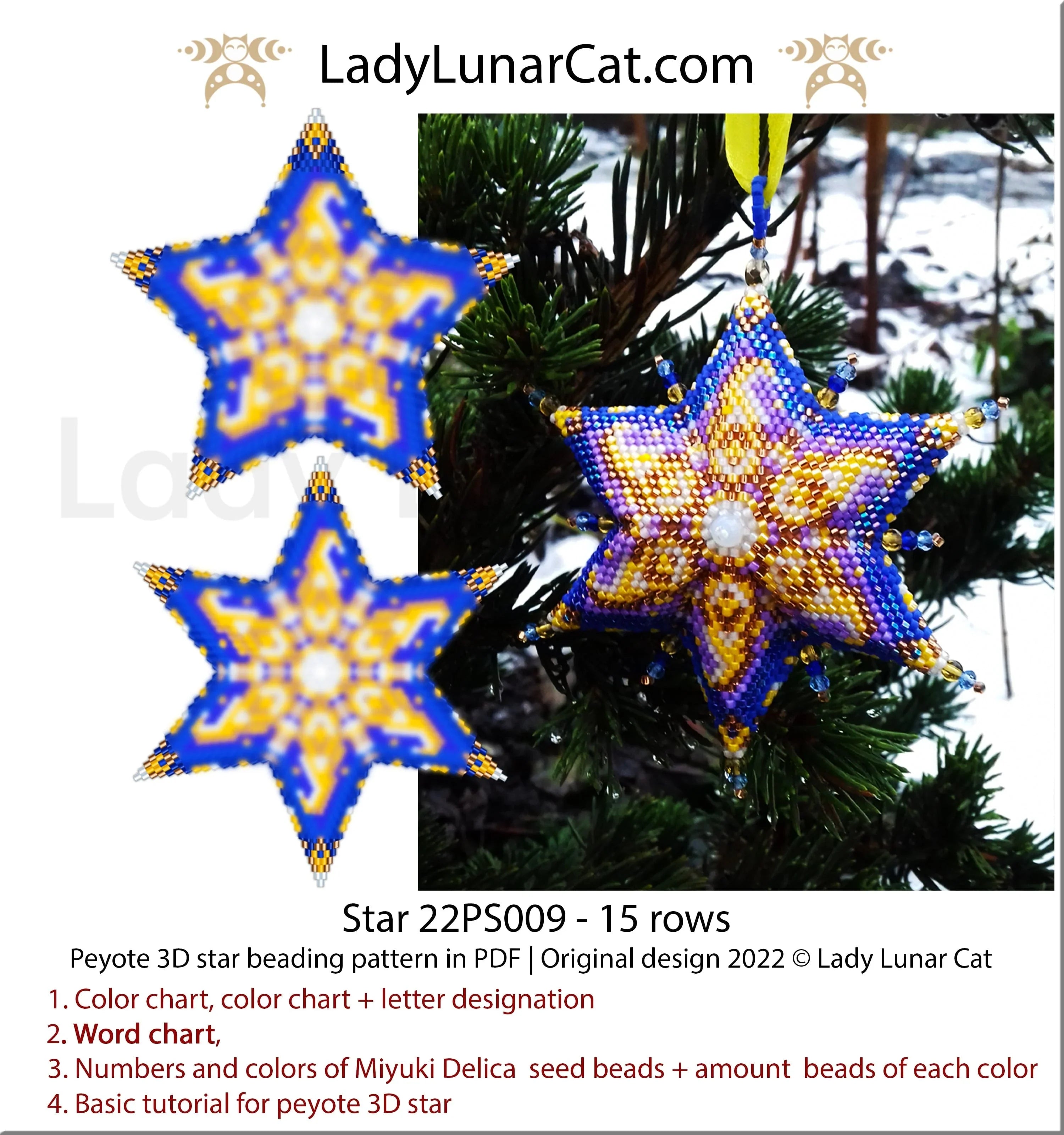 Star beaded peyote full view - celestial night sky Miyuki Delica 11/0 LadyLunarCat