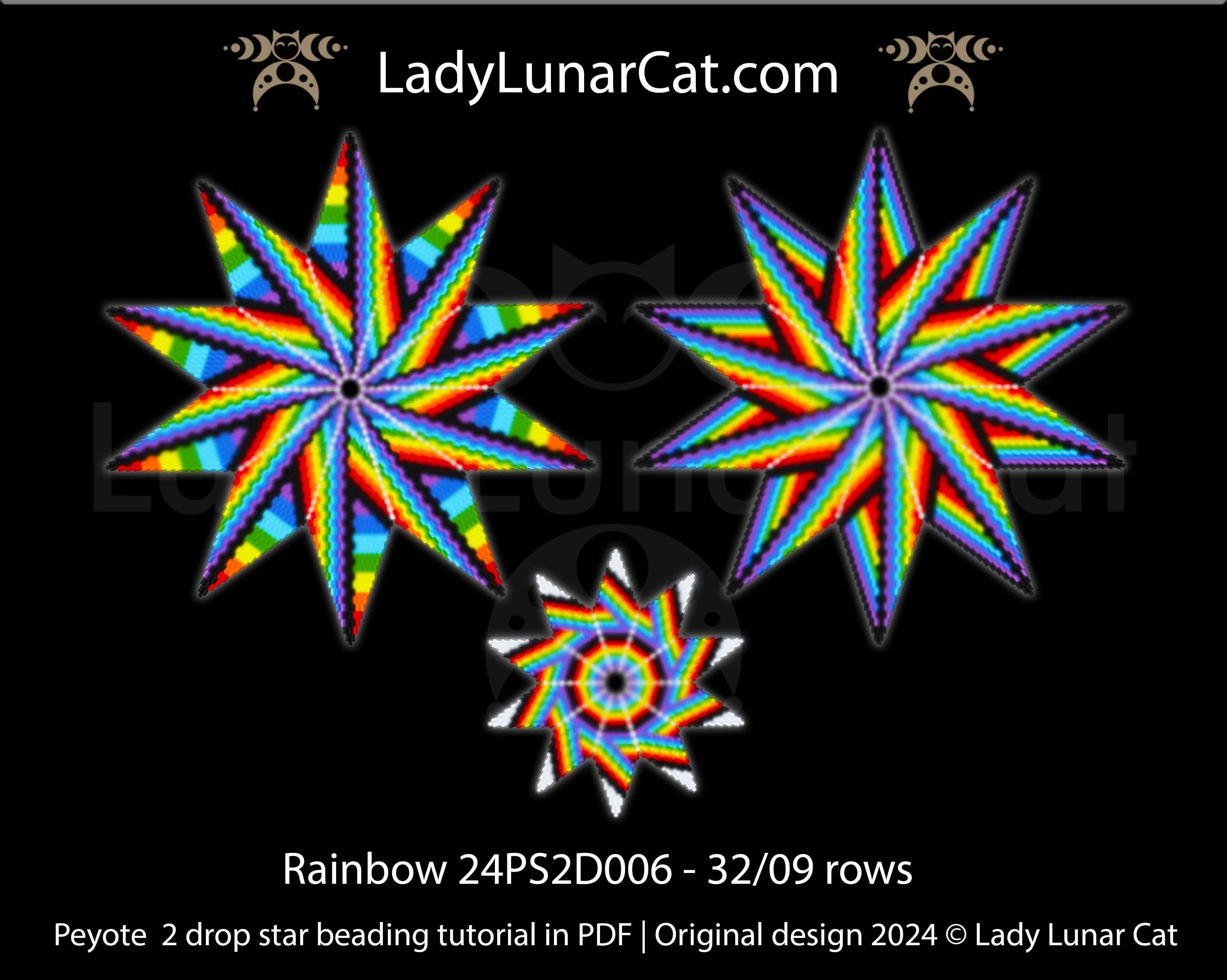 Rainbow peyote star colorway 2 - seed bead star pattern instant download LadyLunarCat