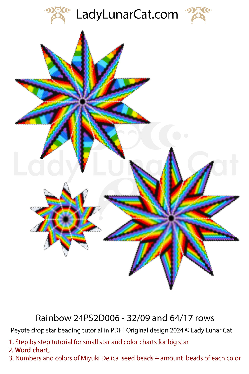 Copy of Peyote 2 drop star pattern for beading - Magic forest  64/17 rows and 32/ 9 rows LadyLunarCat