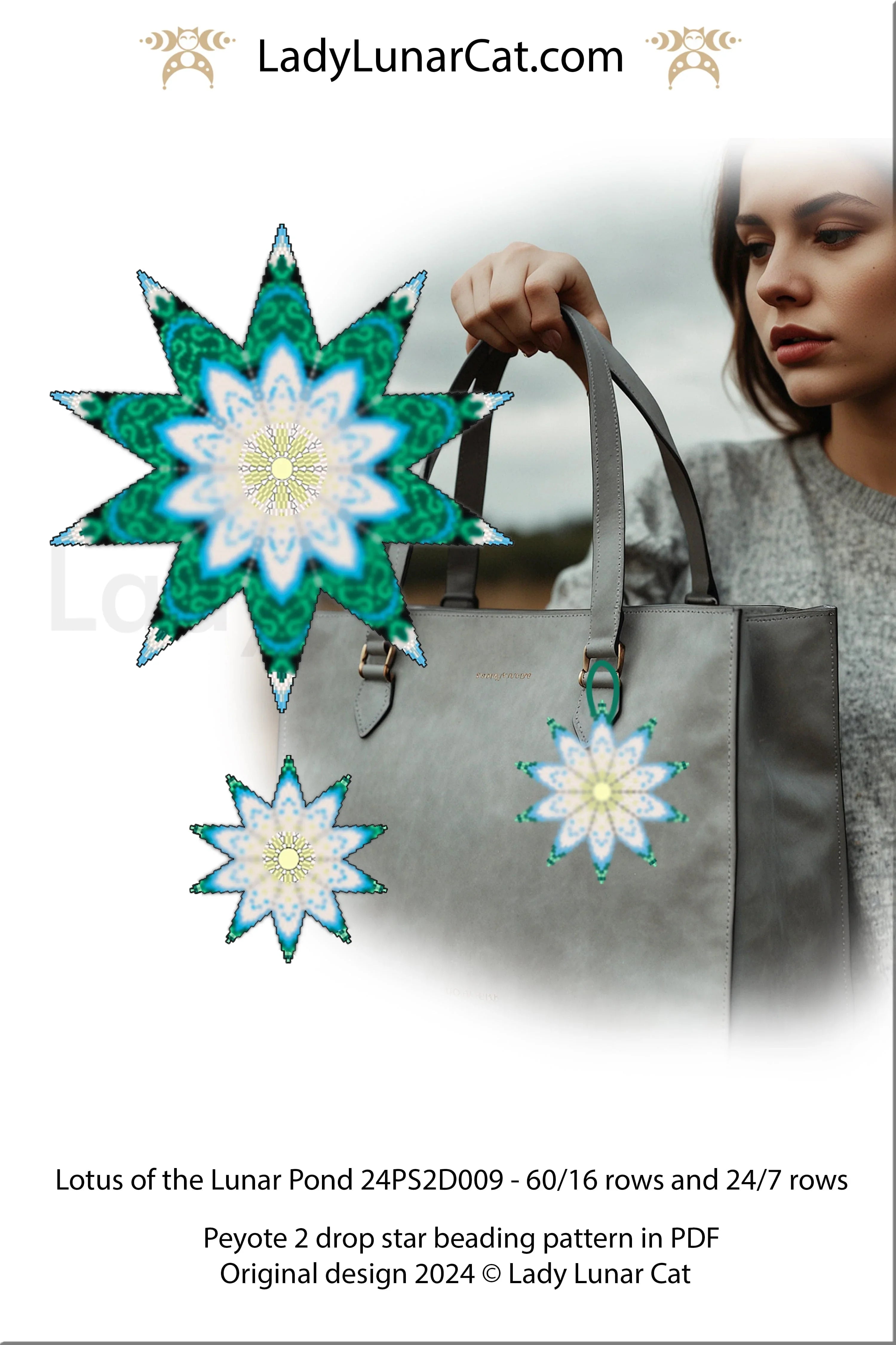 Lotus of the Lunar Pond beaded star pattern - colorway detail view beginner friendly LadyLunarCat