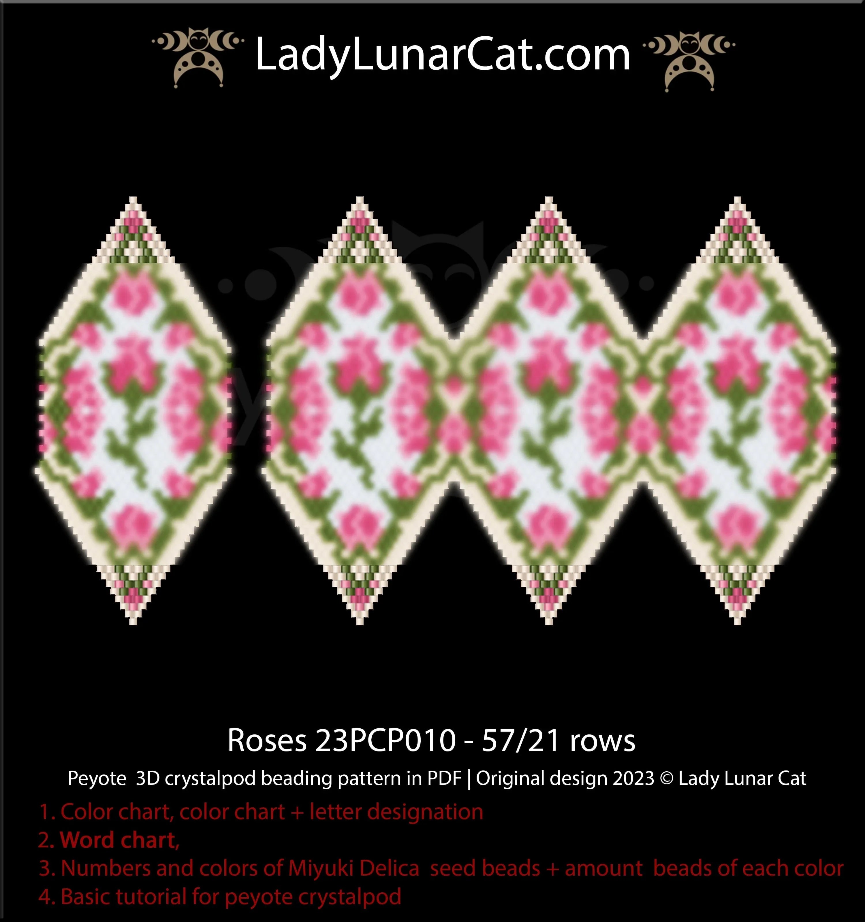 Roses beaded crystalpod full view - 2-3-4-6 petal layers Miyuki Delica LadyLunarCat