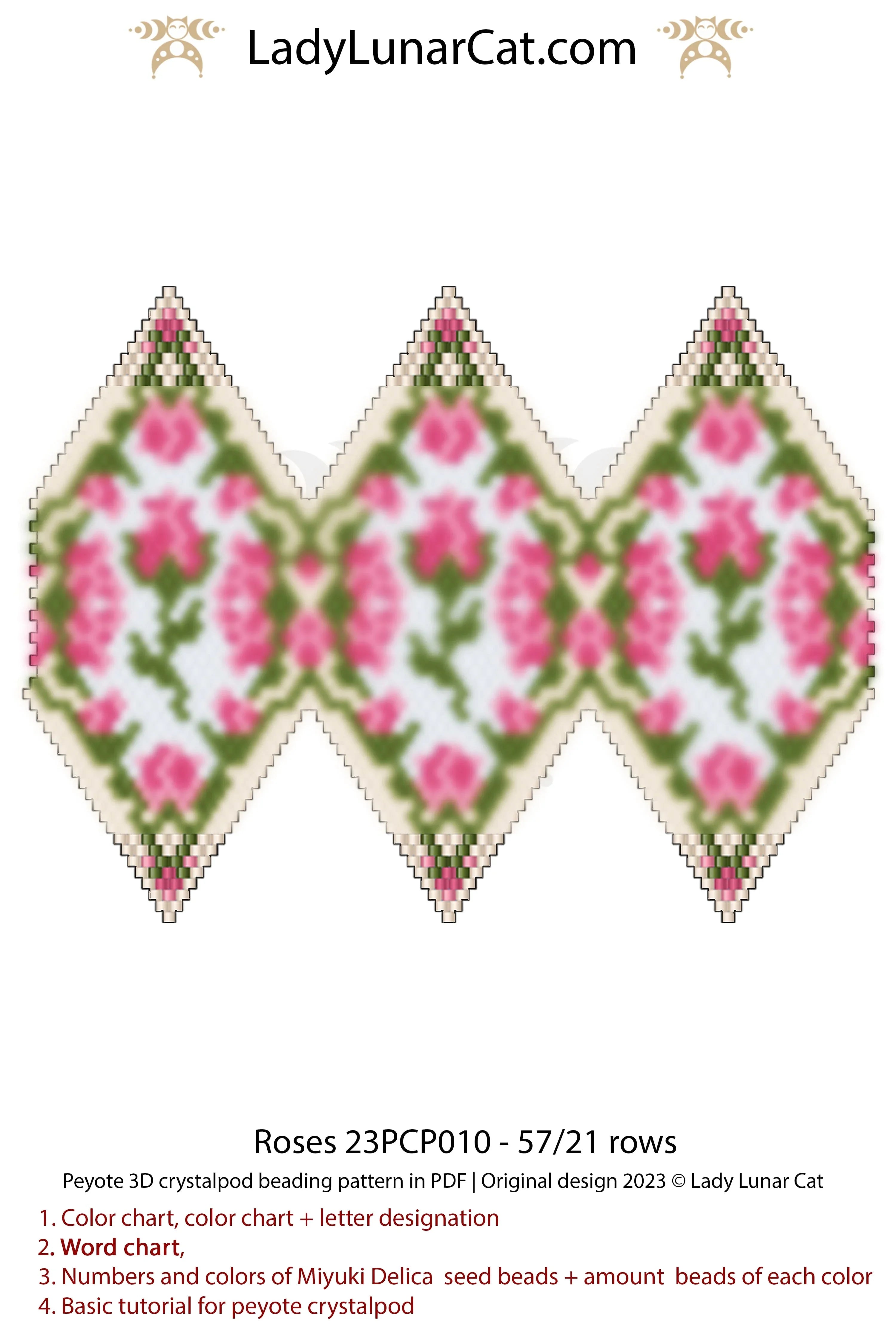 Roses beaded crystalpod ornament - spring floral pendant brooch PDF LadyLunarCat