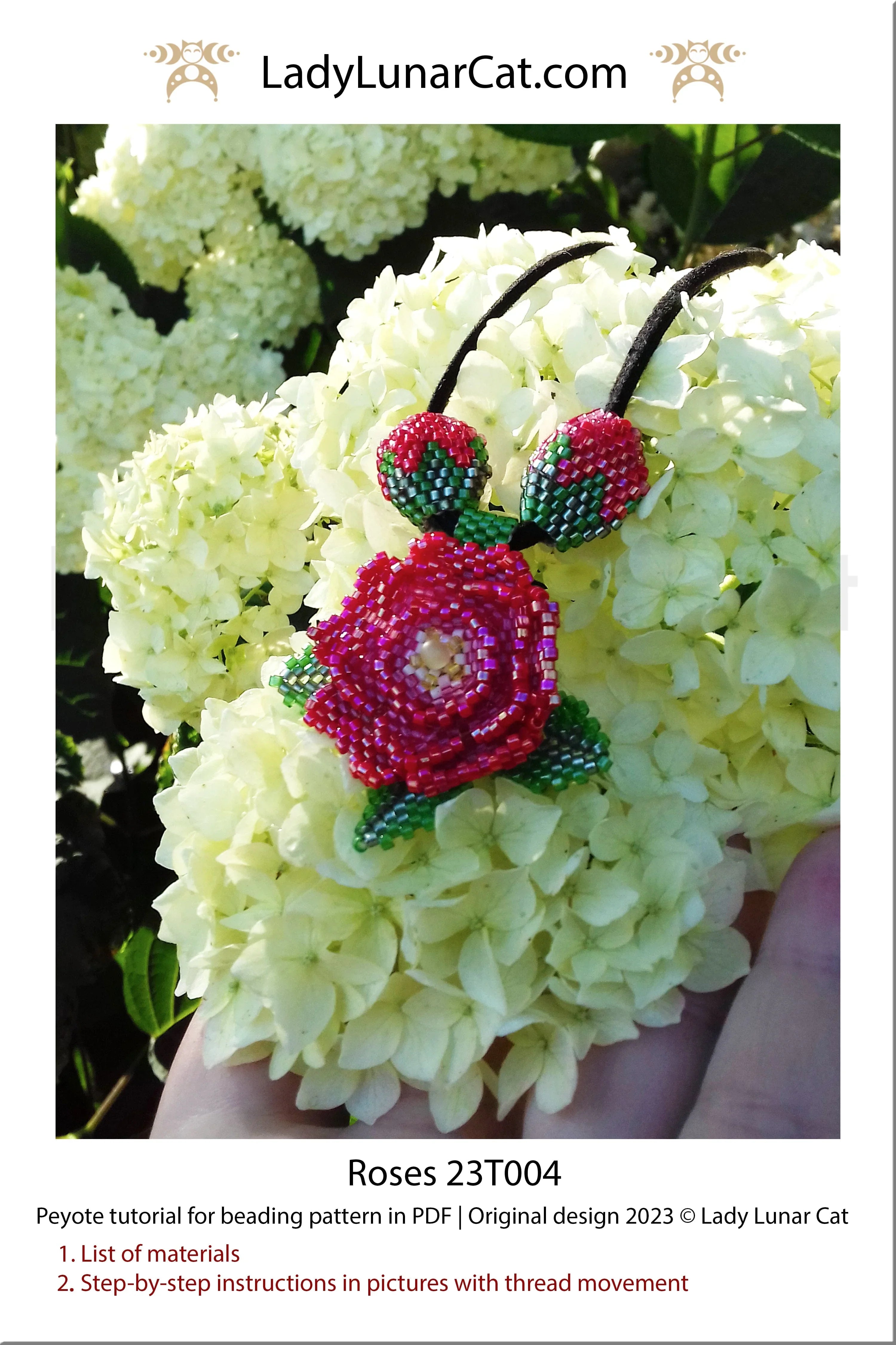 Roses beaded bead detail - 3D rose structure peyote stitch close up LadyLunarCat