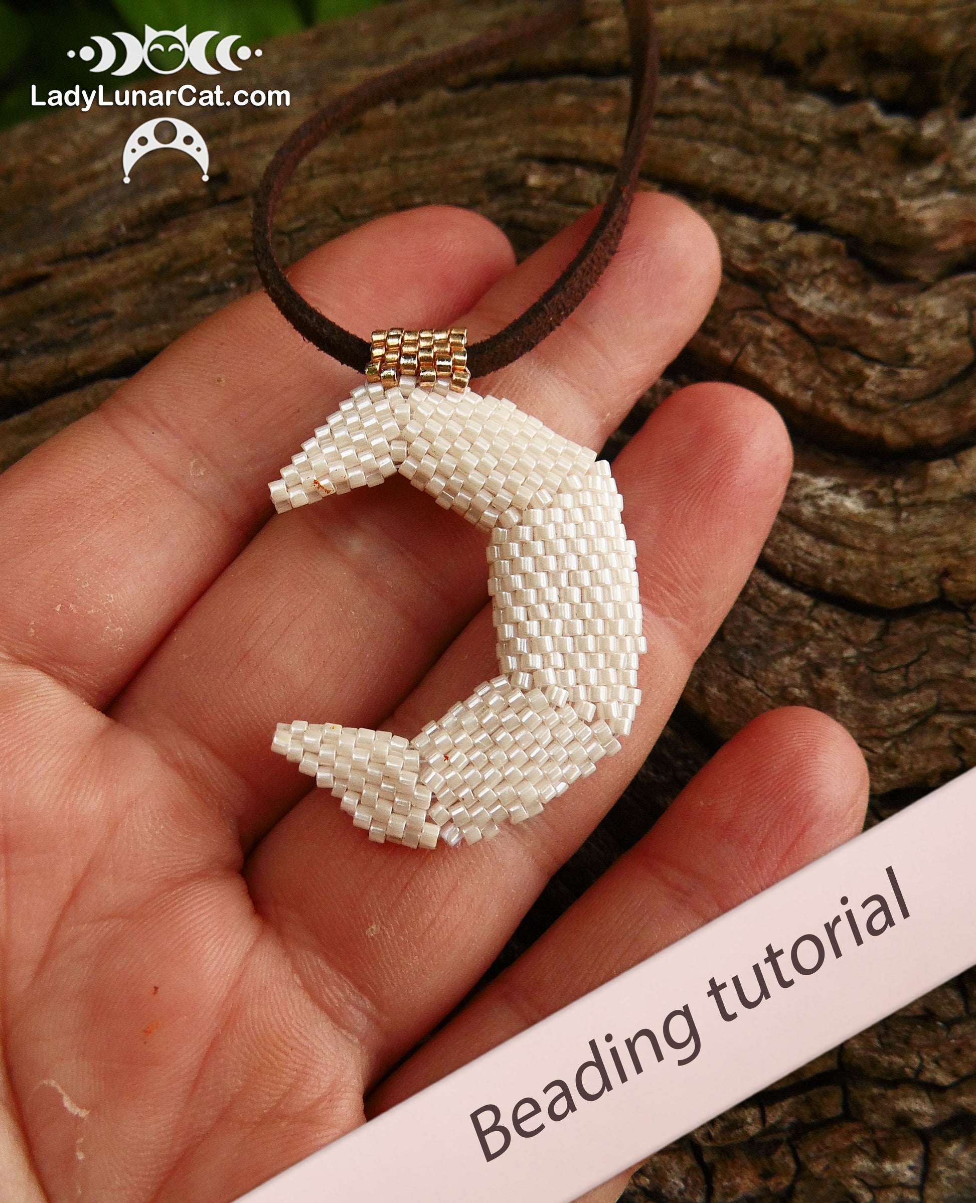 3D Peyote Crescent Moon Tutorial, Pendant Earrings Christmas PDF 19T004 LadyLunarCat