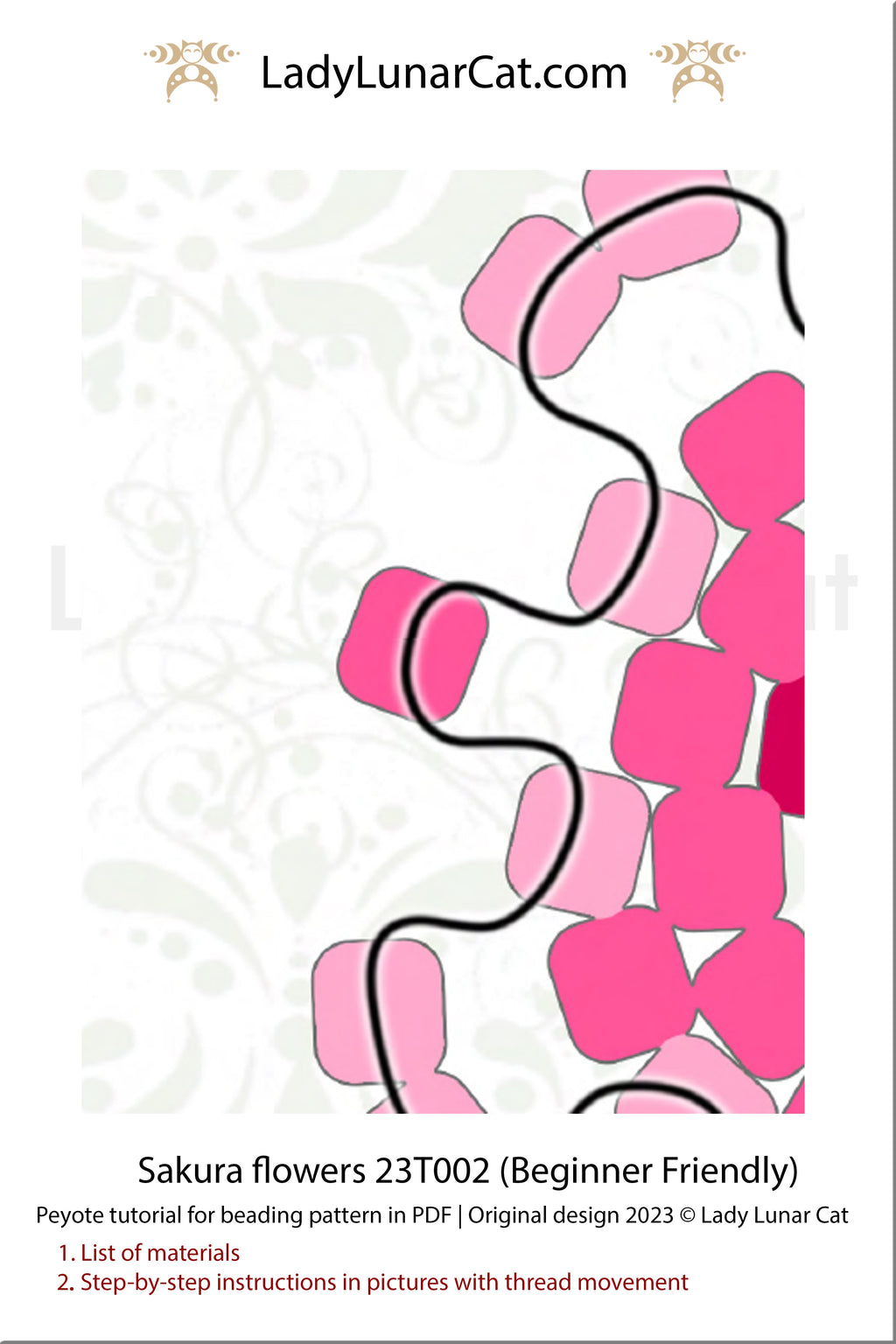 Beading tutorial Sakura flowers 23T002 Step by step instruction LadyLunarCat