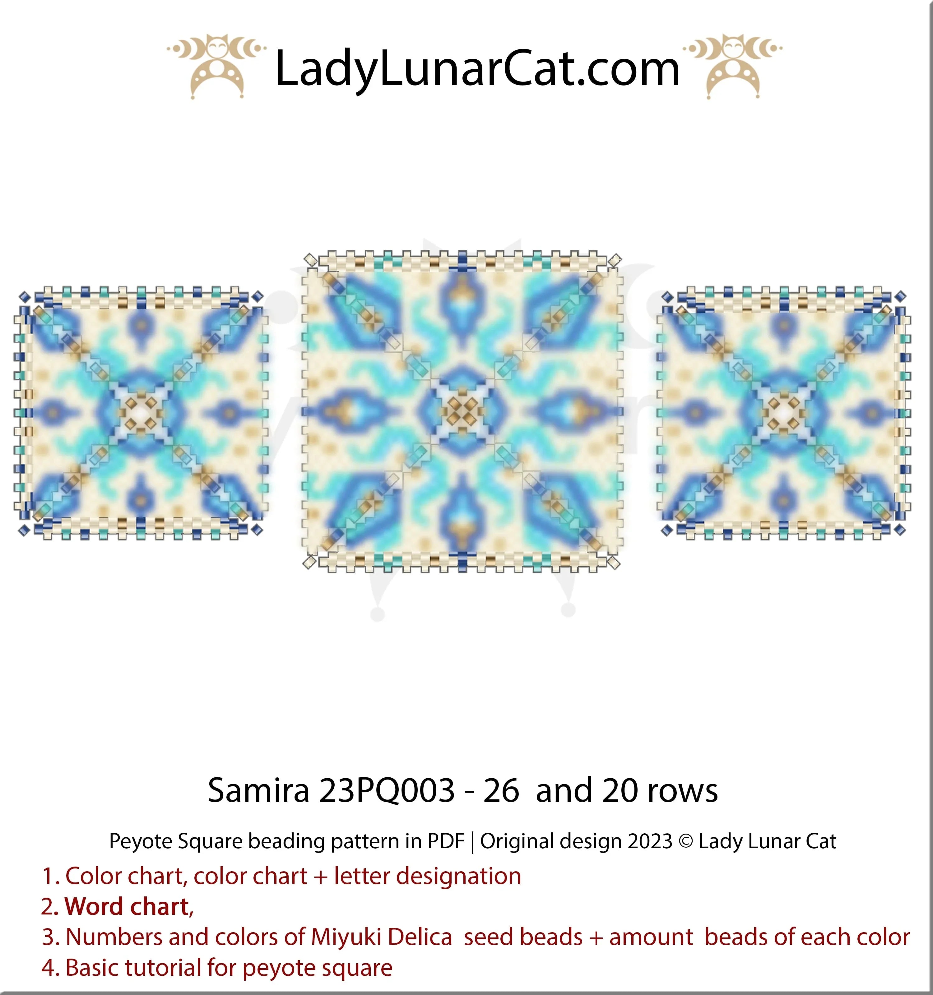 Samira peyote square pattern - 2 sizes geometric 6 colors intermediate PDF LadyLunarCat