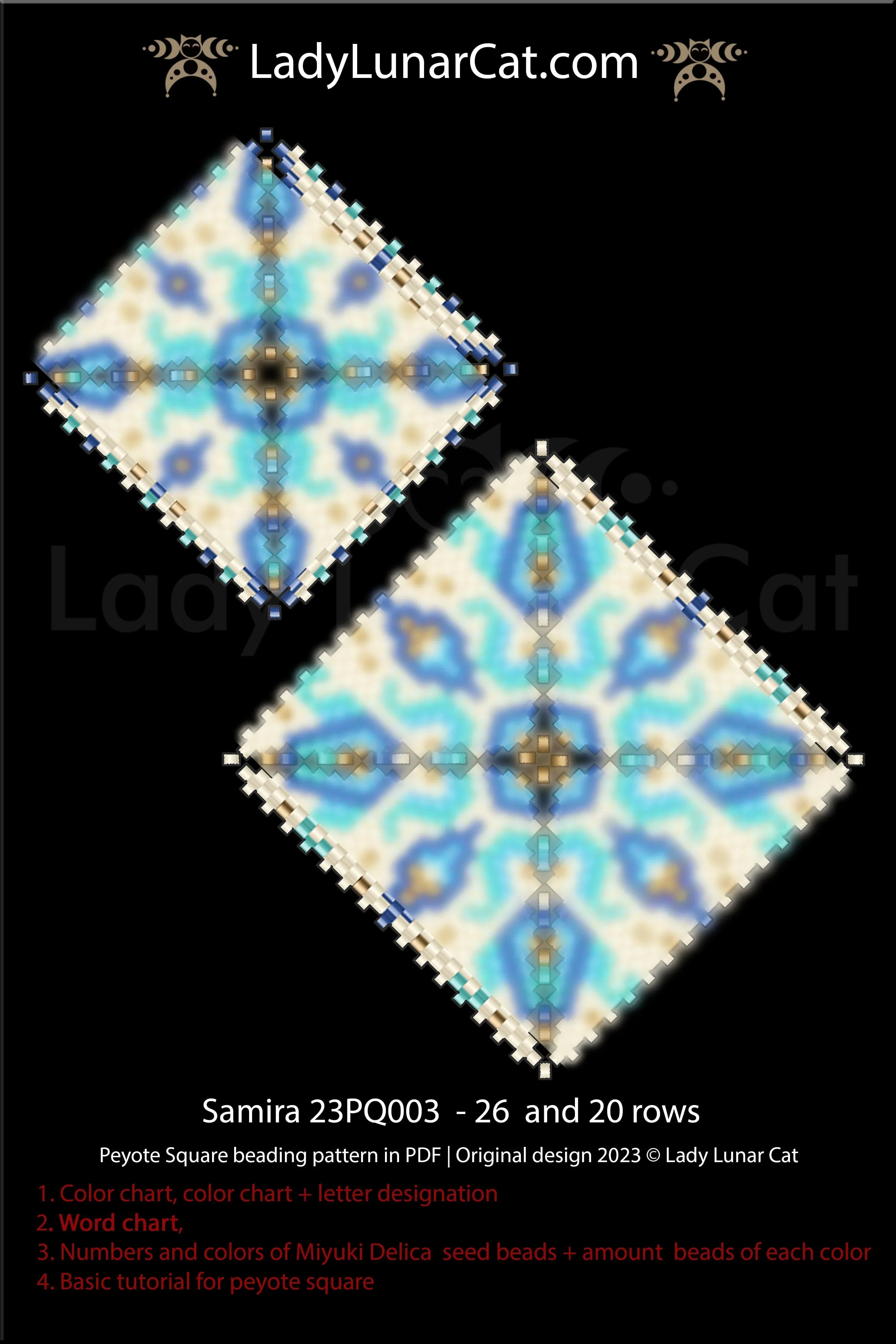 Samira beaded square detail - geometric Miyuki Delica 11/0 close up LadyLunarCat