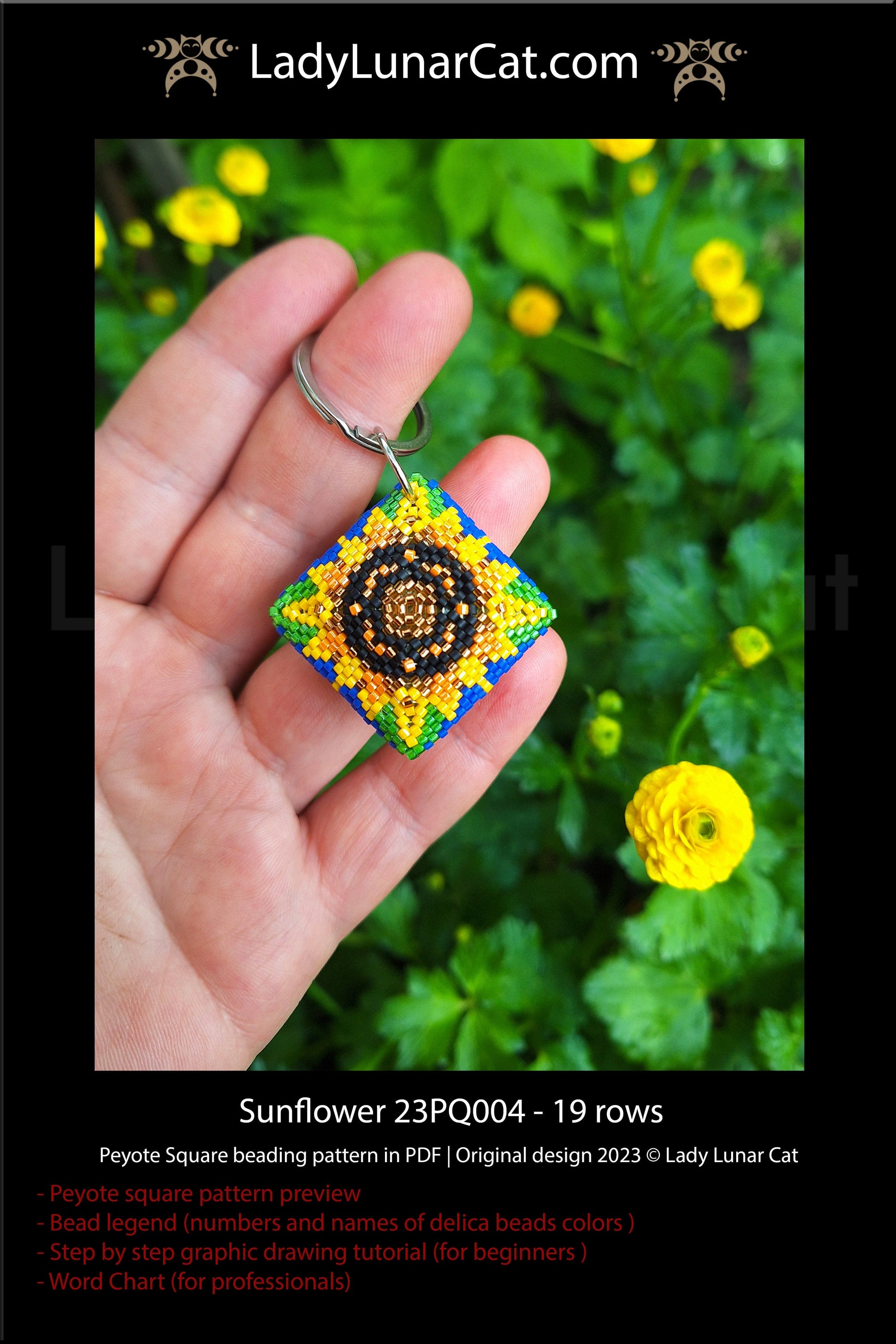 Peyote square pattern for beading Samira 23PQ004 (Suitable for beginners) LadyLunarCat