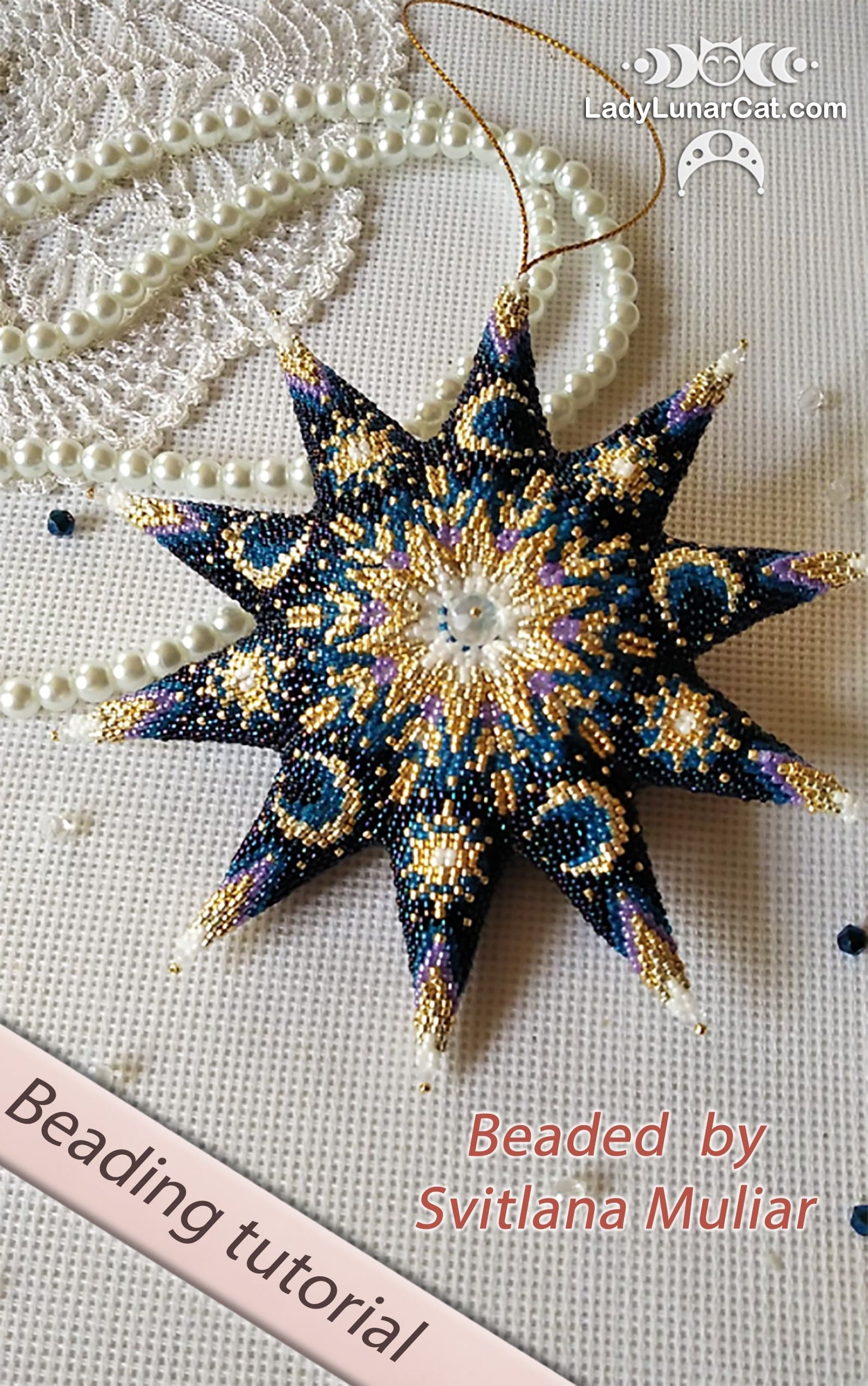 Peyote 2 drop star pattern for beading - Starry Night 23PS2D008 14 rows + Basic star 2 drop LadyLunarCat