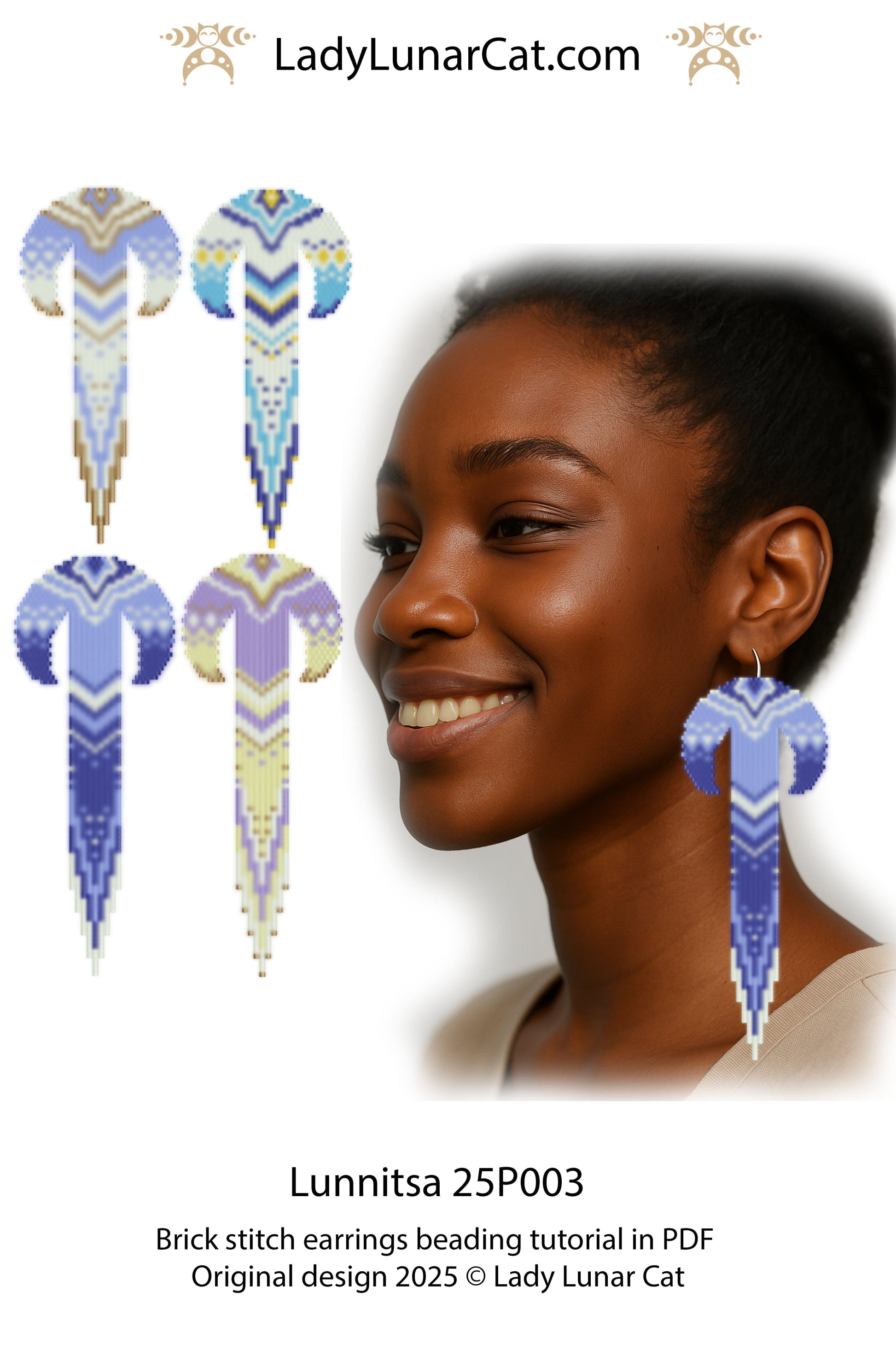 Sunflower 3-drop brick stitch earrings pattern for beading (Copy) LadyLunarCat