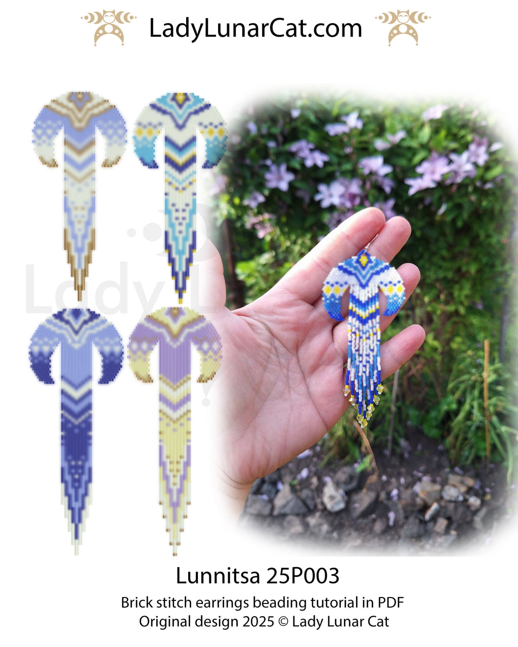 Sunflower 3-drop brick stitch earrings pattern for beading (Copy) LadyLunarCat