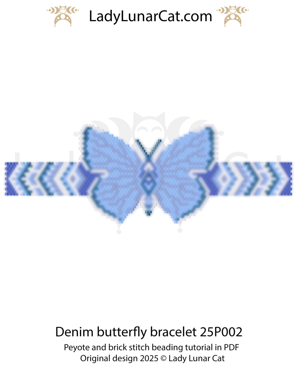 Denim butterfly peyote bracelet tutorial for beading, suitable for beginners LadyLunarCat