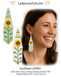 Sunflower fringe earrings 3-drop brick stitch pattern - 2 colorways intermediate PDF LadyLunarCat