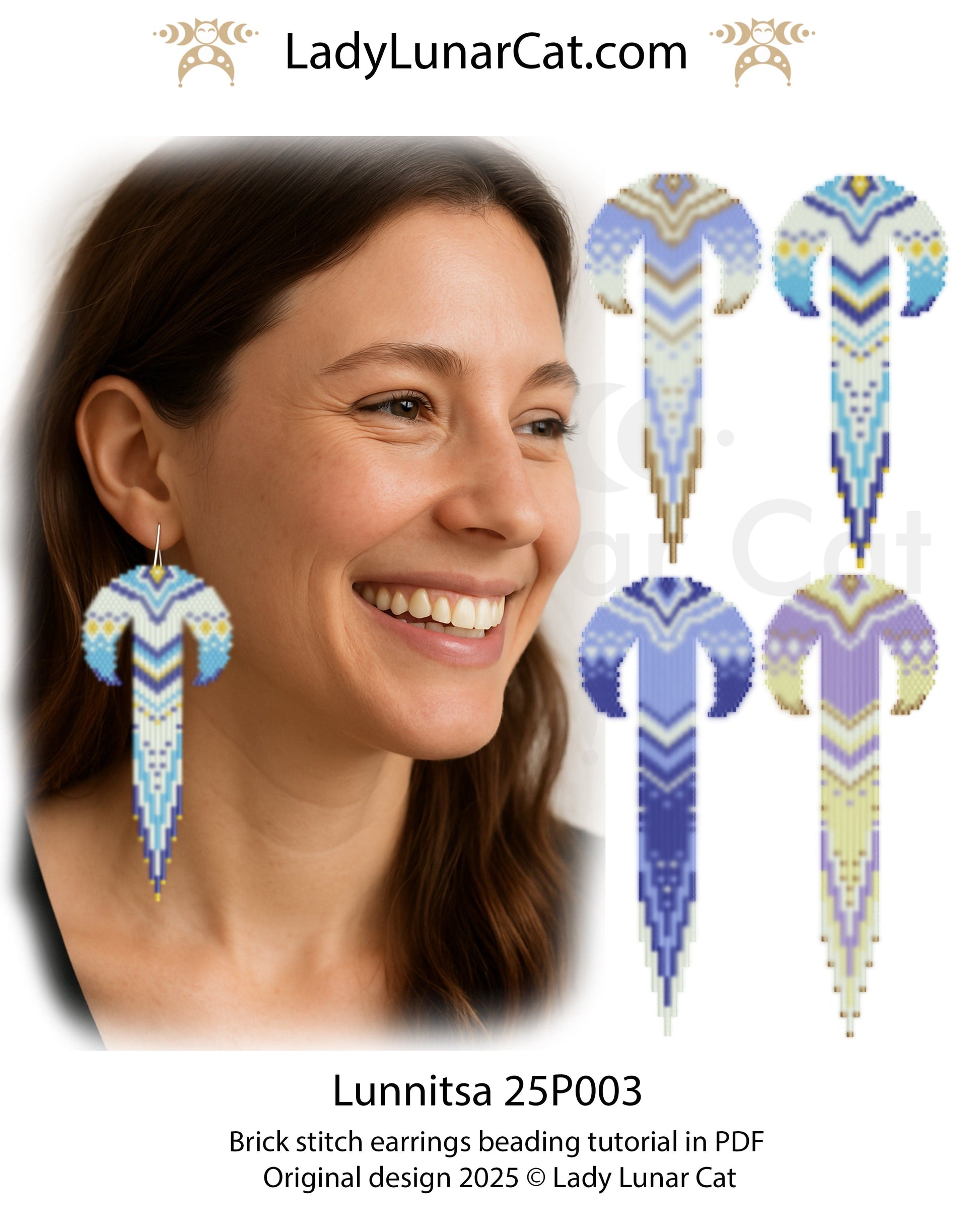 Sunflower 3-drop brick stitch earrings pattern for beading (Copy) LadyLunarCat
