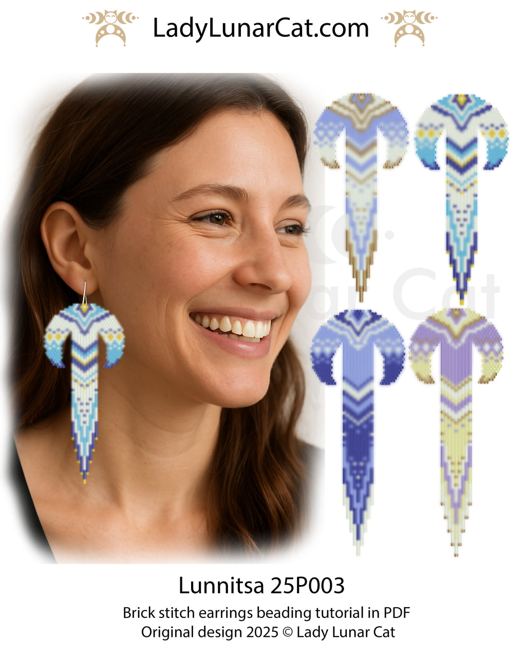 Sunflower 3-drop brick stitch earrings pattern for beading (Copy) LadyLunarCat