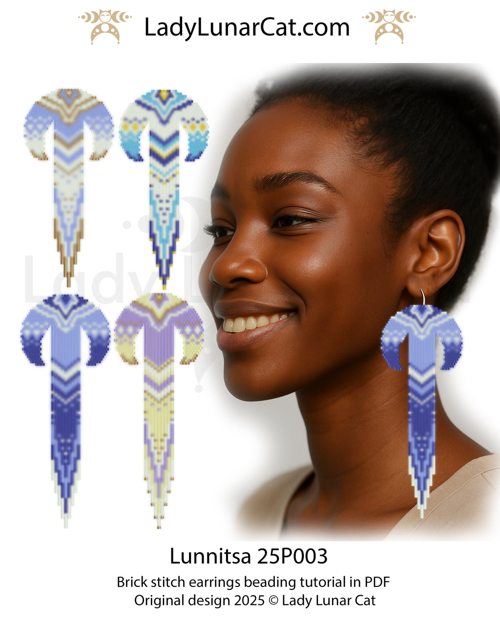 Sunflower 3-drop brick stitch earrings pattern for beading (Copy) LadyLunarCat