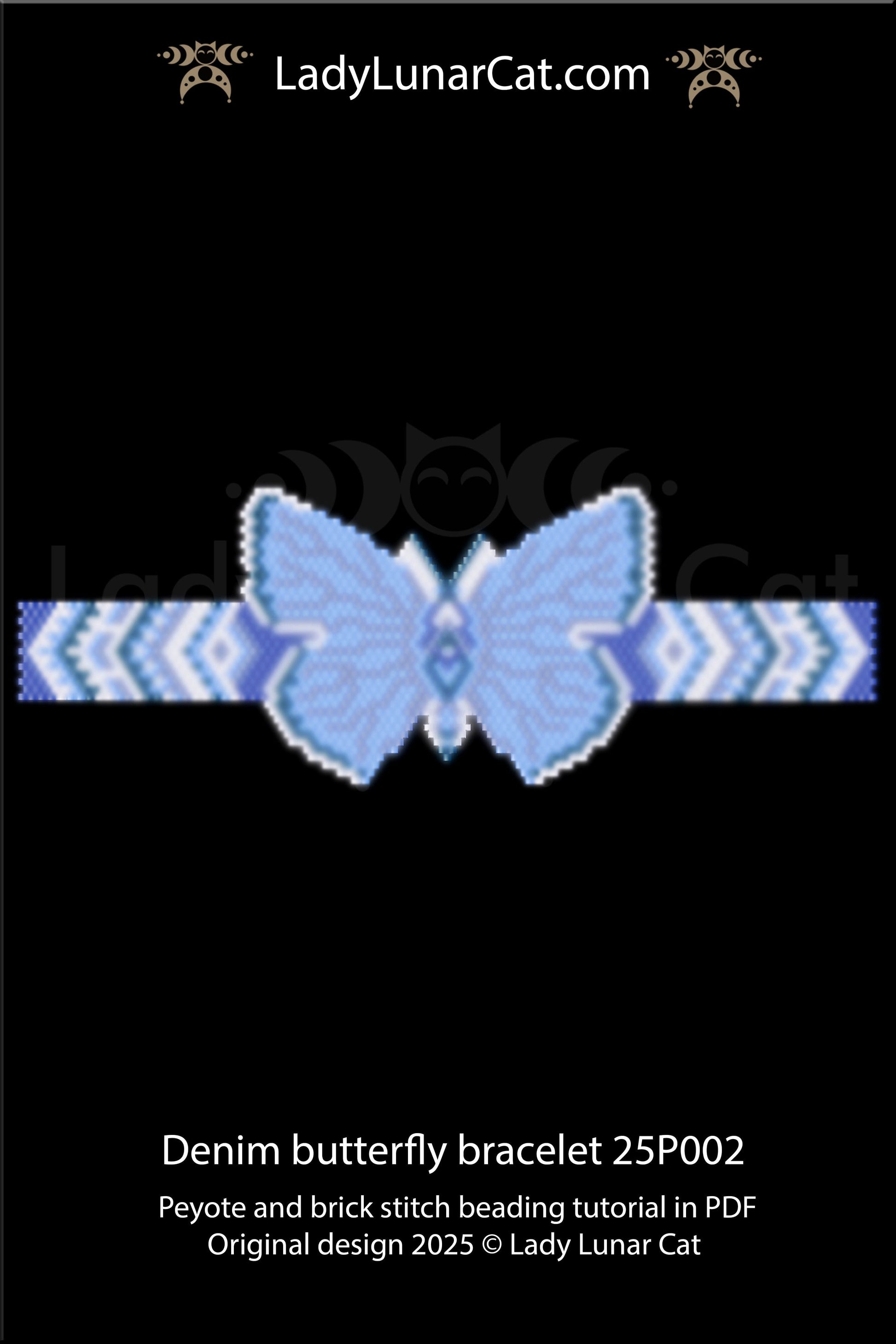 Denim butterfly peyote bracelet tutorial for beading, suitable for beginners LadyLunarCat