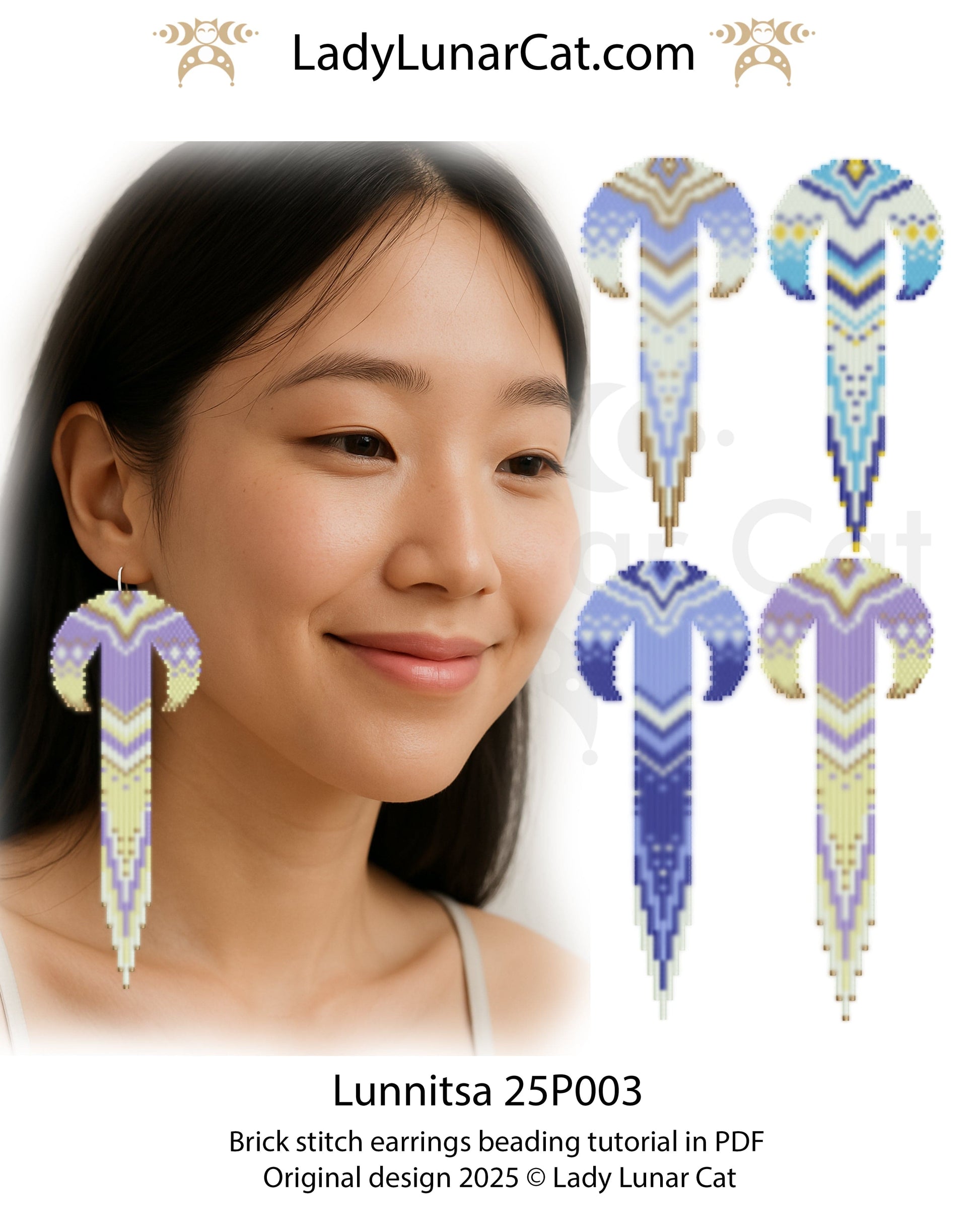 Sunflower 3-drop brick stitch earrings pattern for beading (Copy) LadyLunarCat