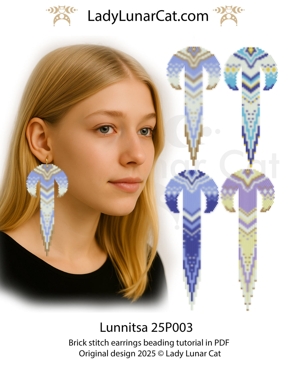 Sunflower 3-drop brick stitch earrings pattern for beading (Copy) LadyLunarCat