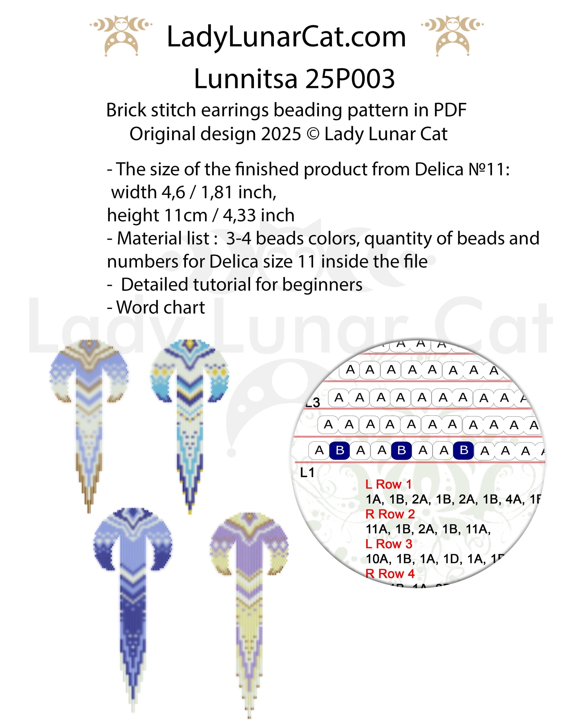 Sunflower 3-drop brick stitch earrings pattern for beading (Copy) LadyLunarCat