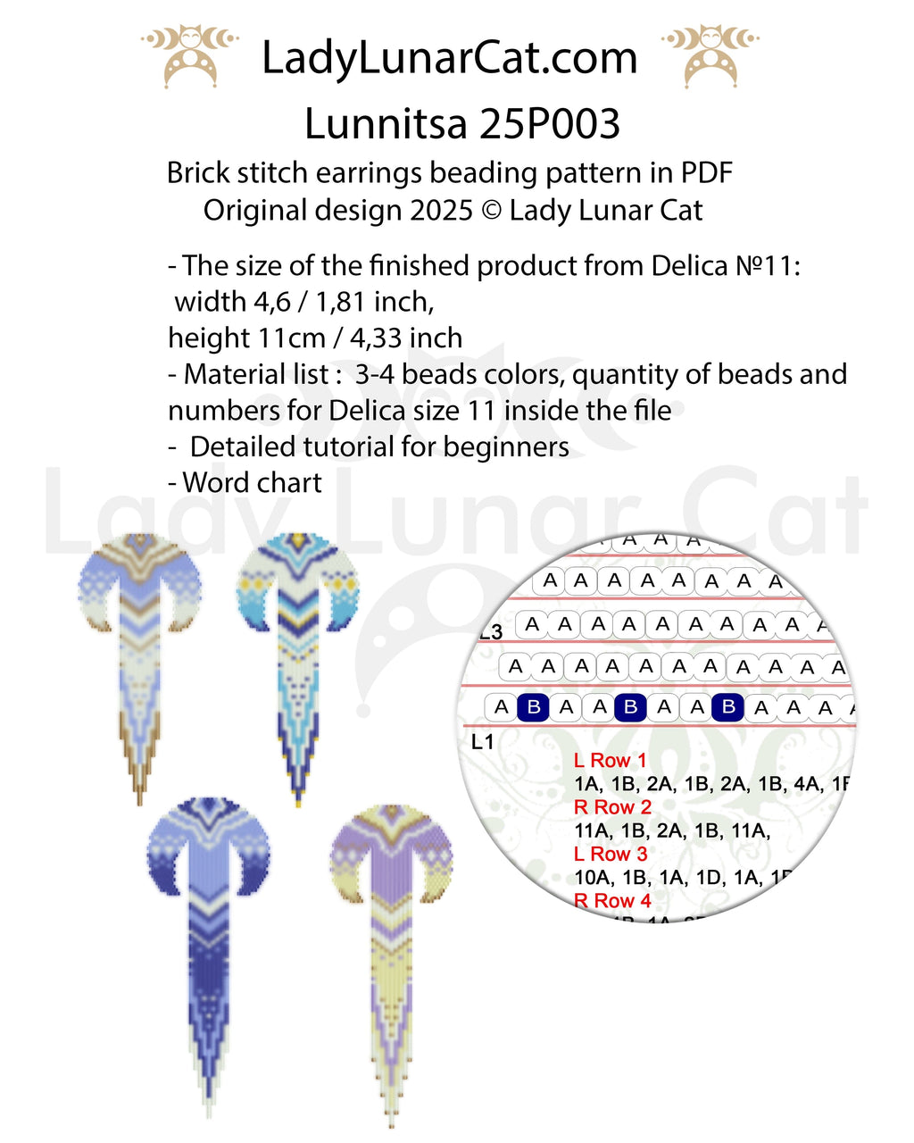 Sunflower 3-drop brick stitch earrings pattern for beading (Copy) LadyLunarCat