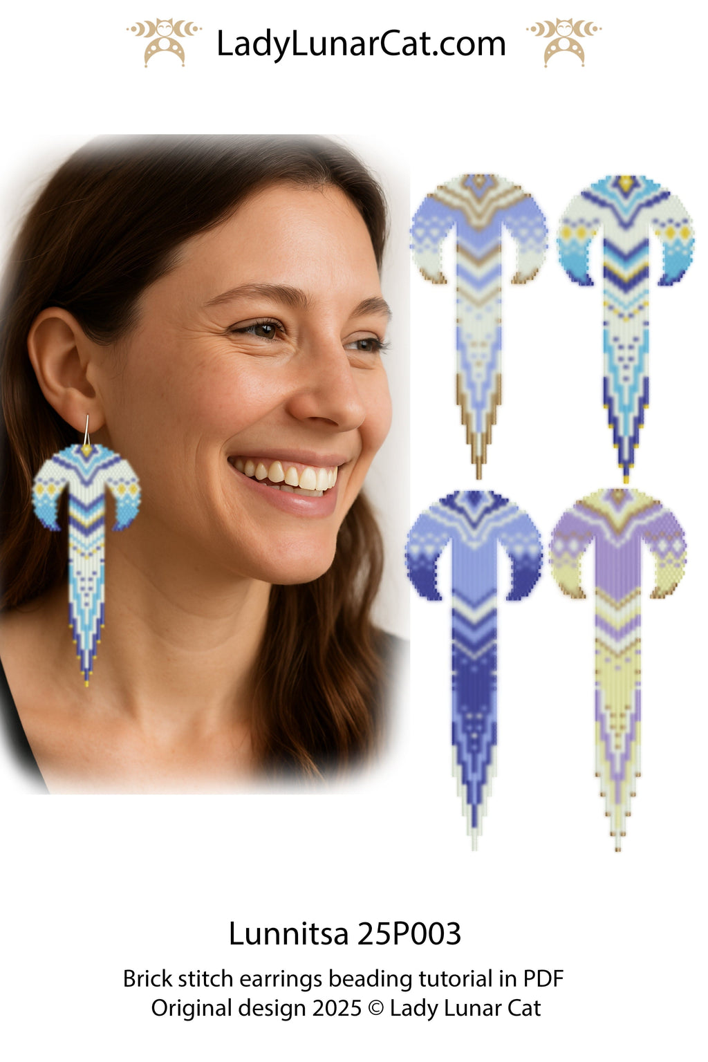 Sunflower 3-drop brick stitch earrings pattern for beading (Copy) LadyLunarCat