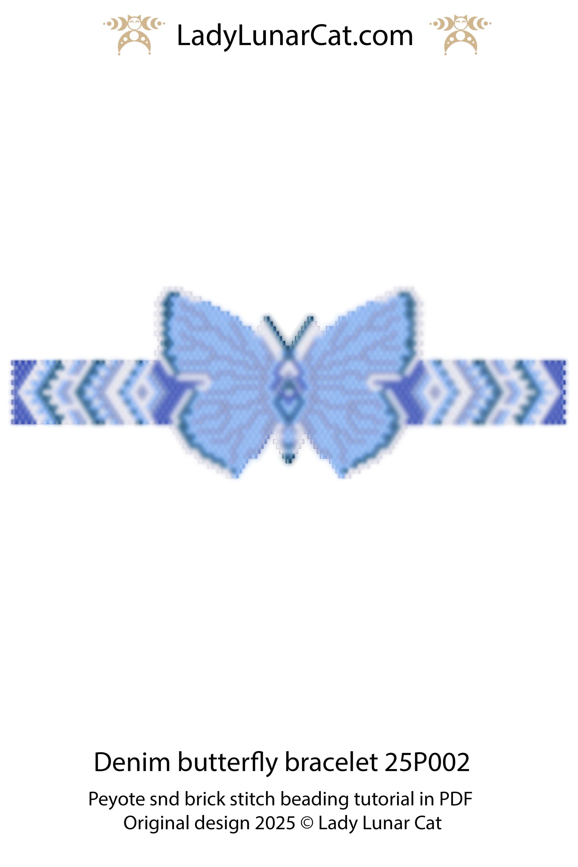 Denim butterfly peyote bracelet tutorial for beading, suitable for beginners LadyLunarCat