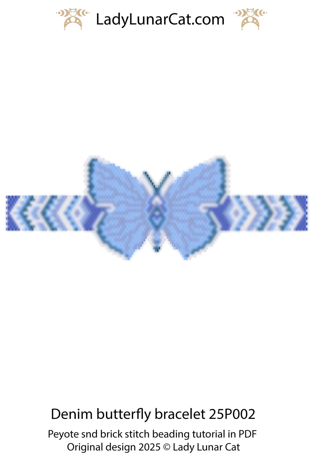 Denim butterfly peyote bracelet tutorial for beading, suitable for beginners LadyLunarCat