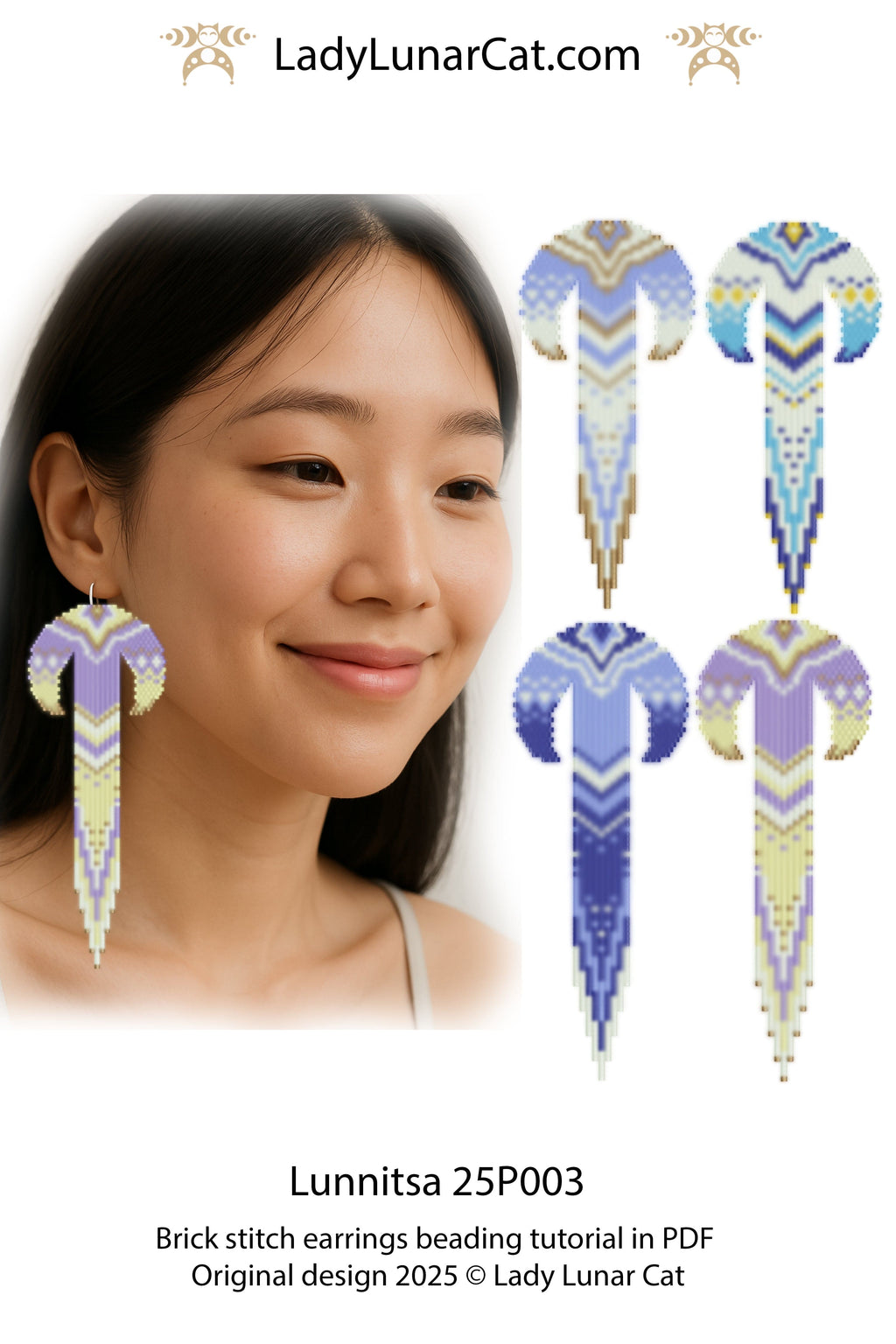 Sunflower 3-drop brick stitch earrings pattern for beading (Copy) LadyLunarCat