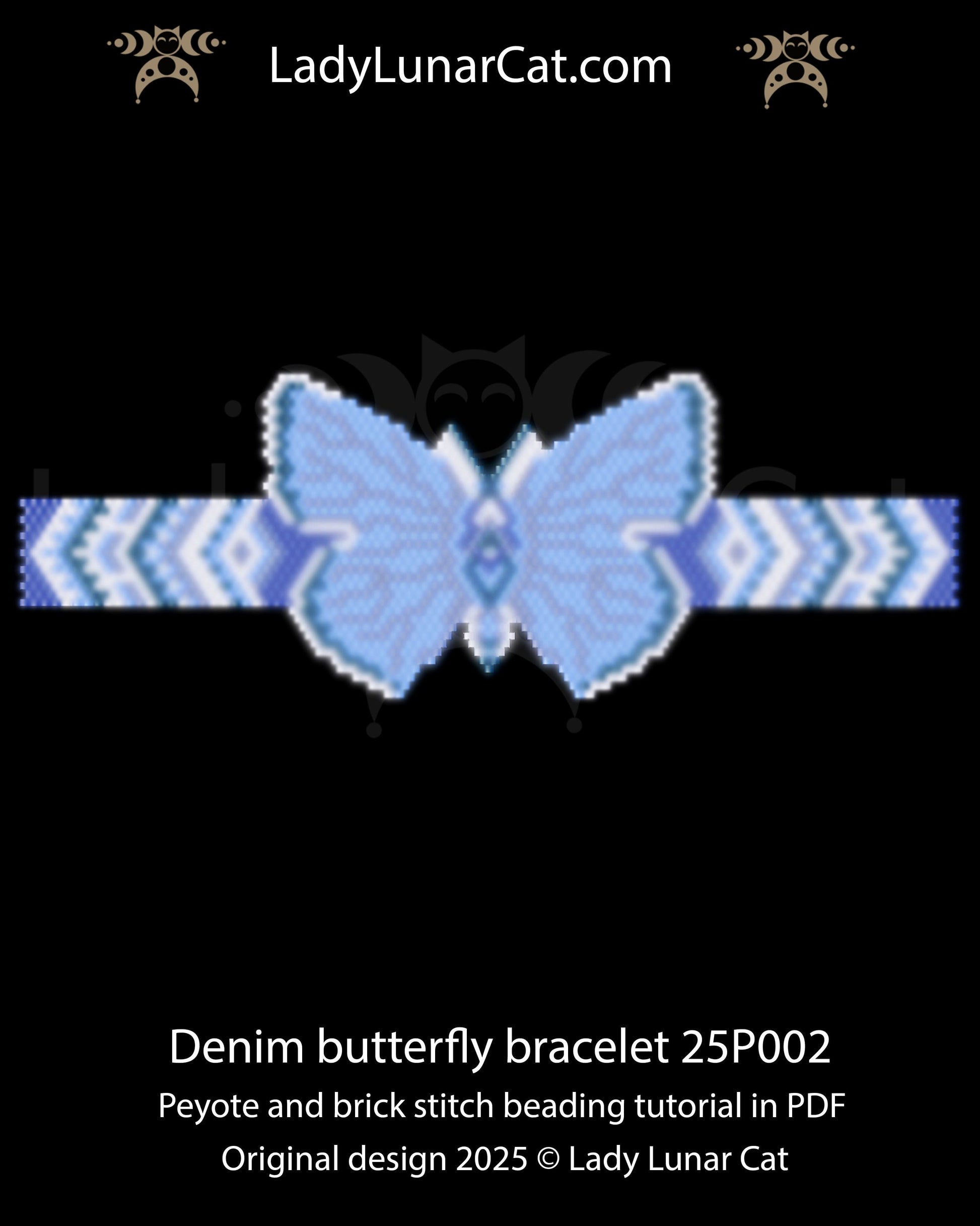 Denim butterfly peyote bracelet tutorial for beading, suitable for beginners LadyLunarCat