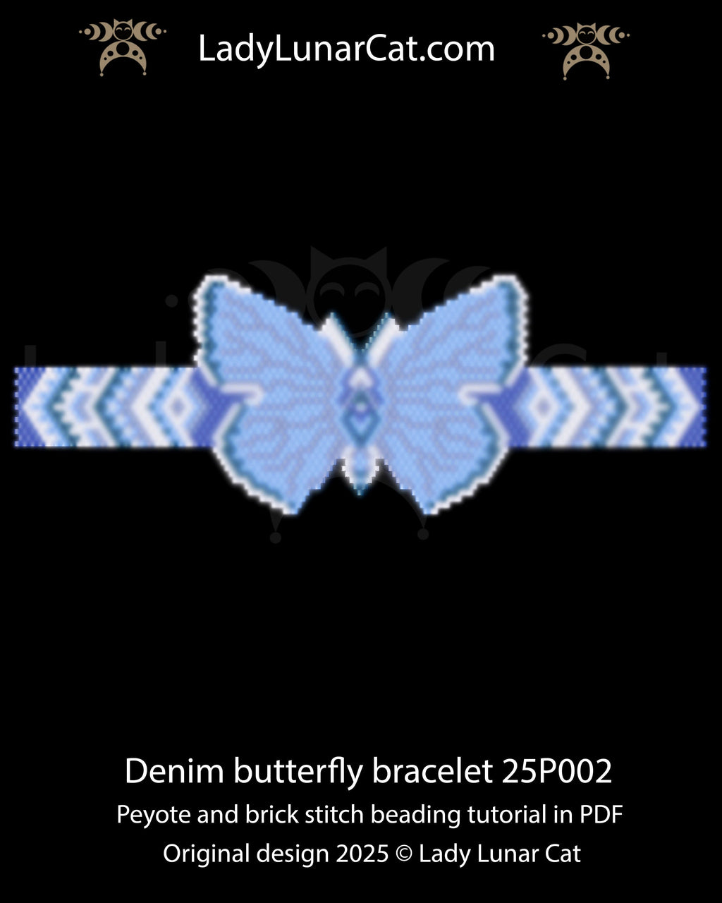 Denim butterfly peyote bracelet tutorial for beading, suitable for beginners LadyLunarCat
