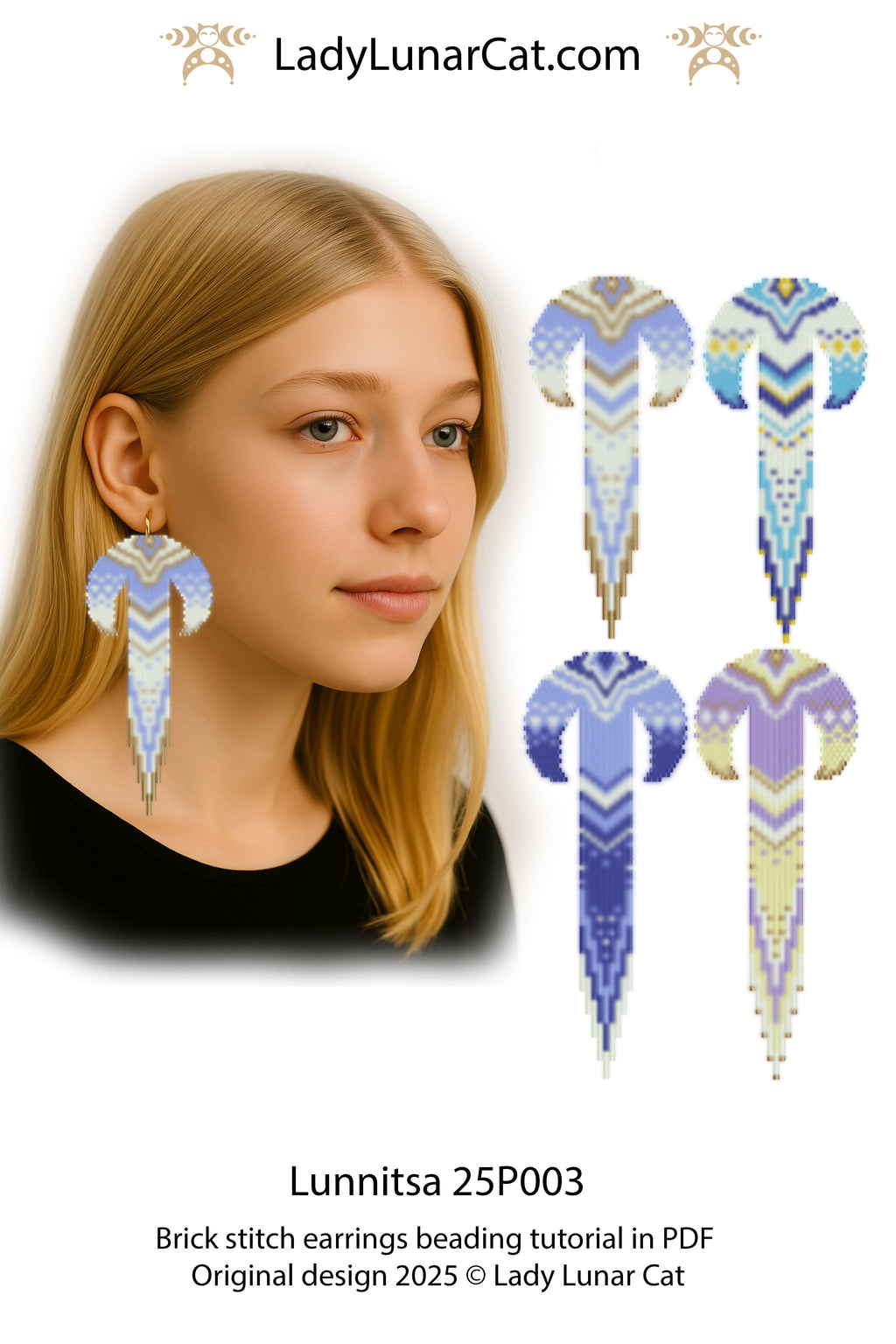 Sunflower 3-drop brick stitch earrings pattern for beading (Copy) LadyLunarCat