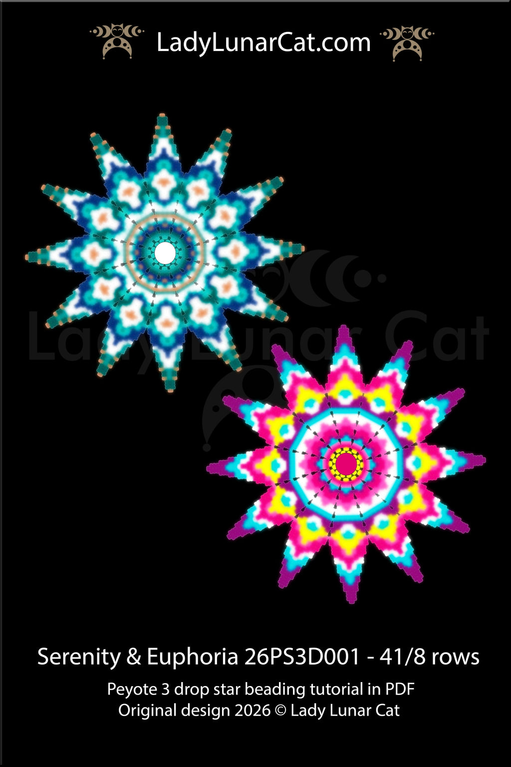Blue peyote 3 drop star pattern for beading - Beginner-Friendly tutorial LadyLunarCat