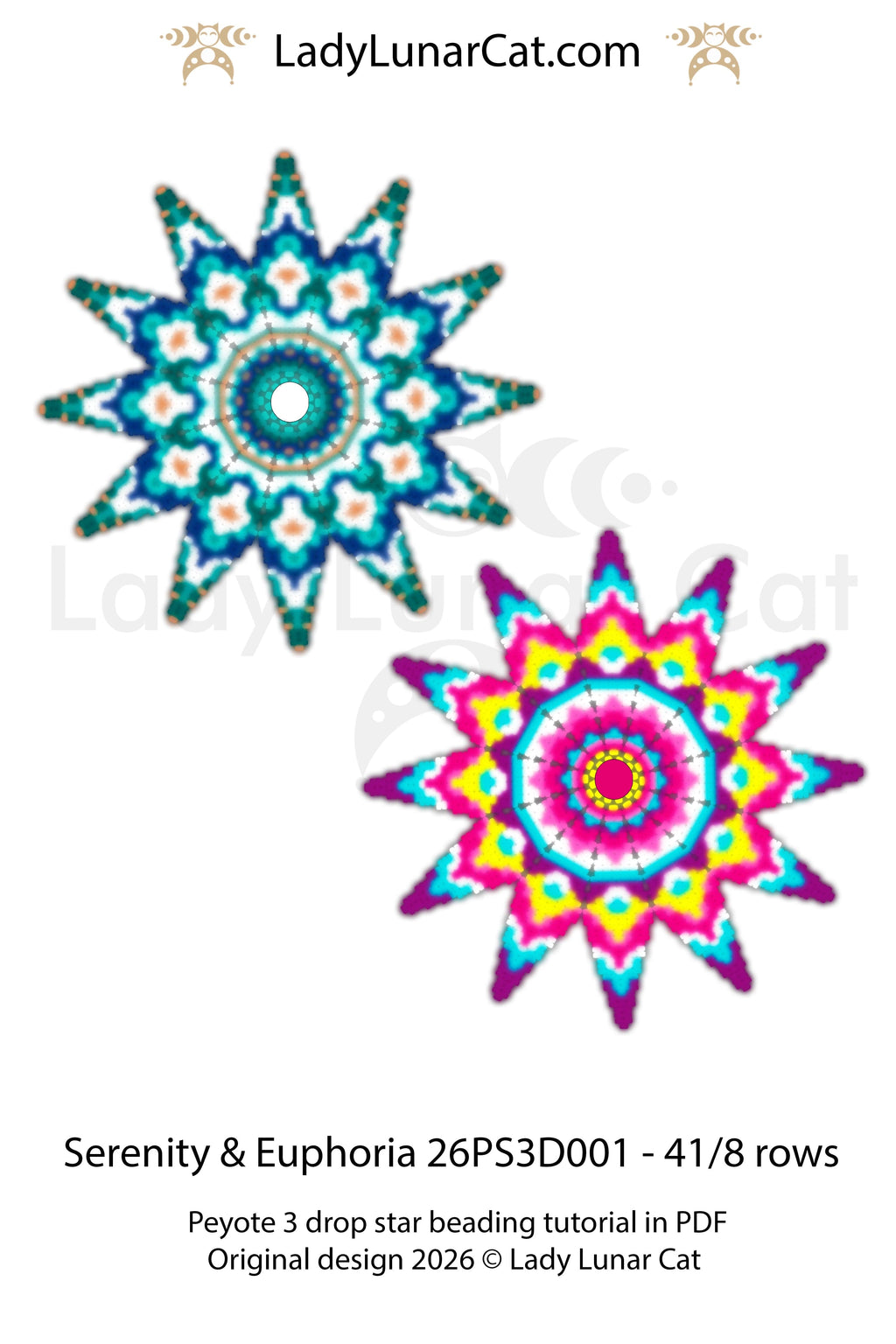Blue peyote 3 drop star pattern for beading - Beginner-Friendly tutorial LadyLunarCat
