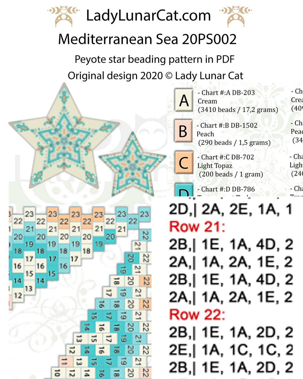 Морський пейот візерунок "Зірка", 2 версії. Схеми бісероплетіння PDF 20PS002