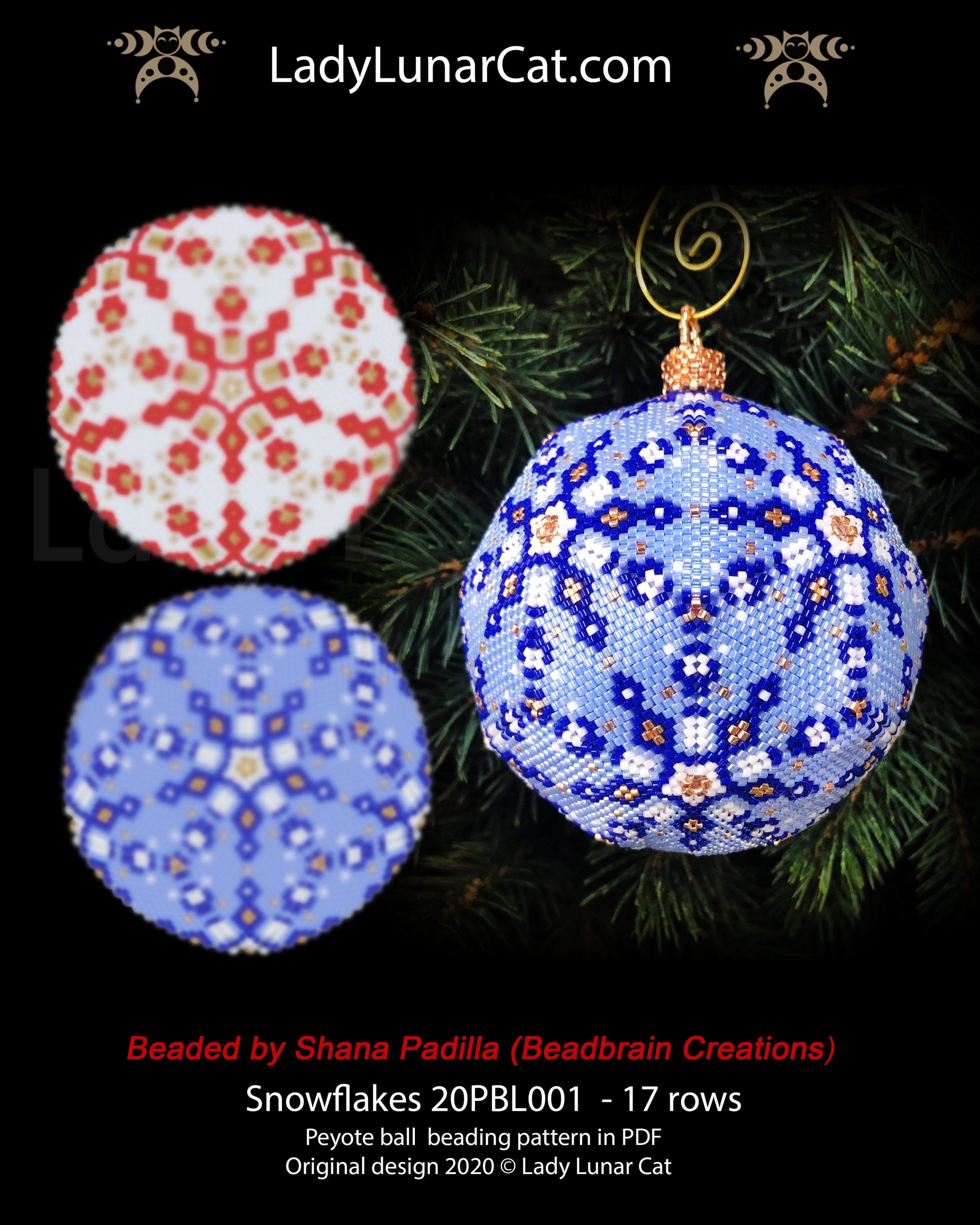 Peyote 3d ball pattern for beadweaving,  Beaded Icosahedron Snowflakes LadyLunarCat