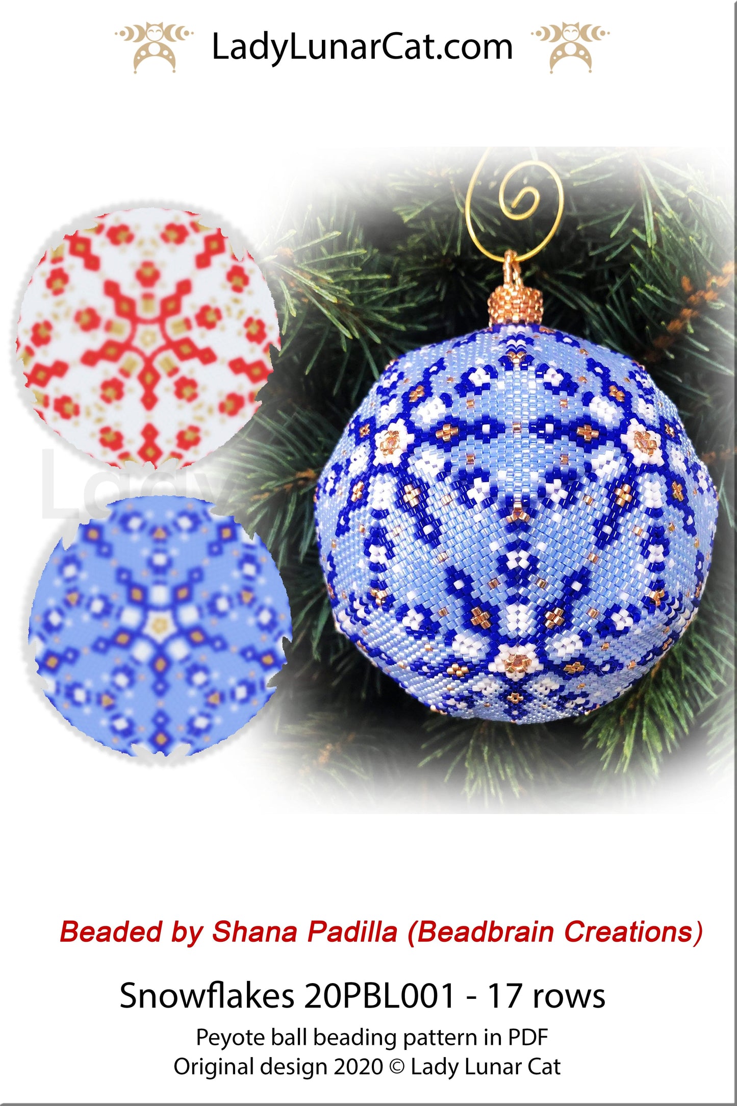 Peyote 3d ball pattern for beadweaving,  Beaded Icosahedron Snowflakes LadyLunarCat