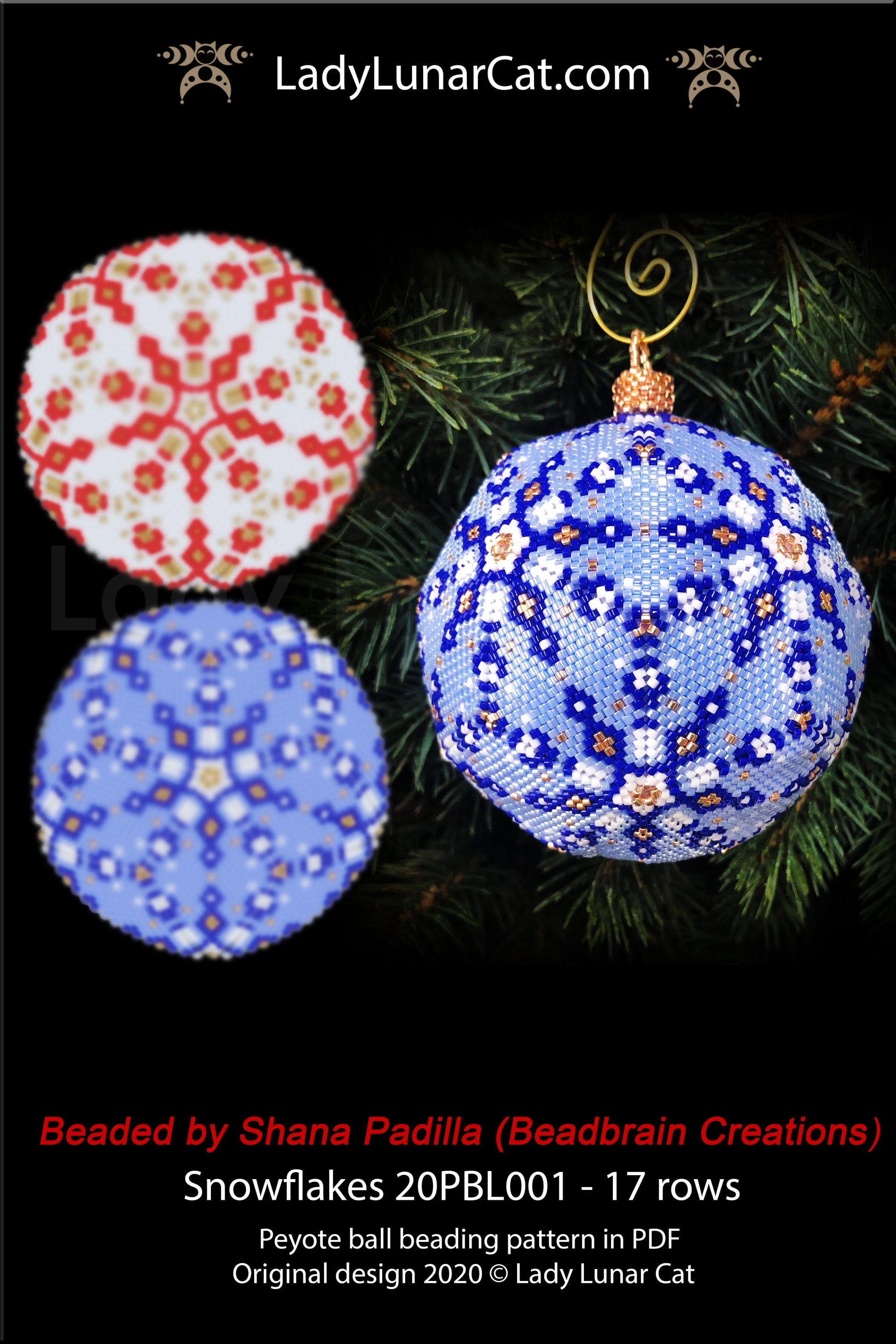 Peyote 3d ball pattern for beadweaving,  Beaded Icosahedron Snowflakes LadyLunarCat