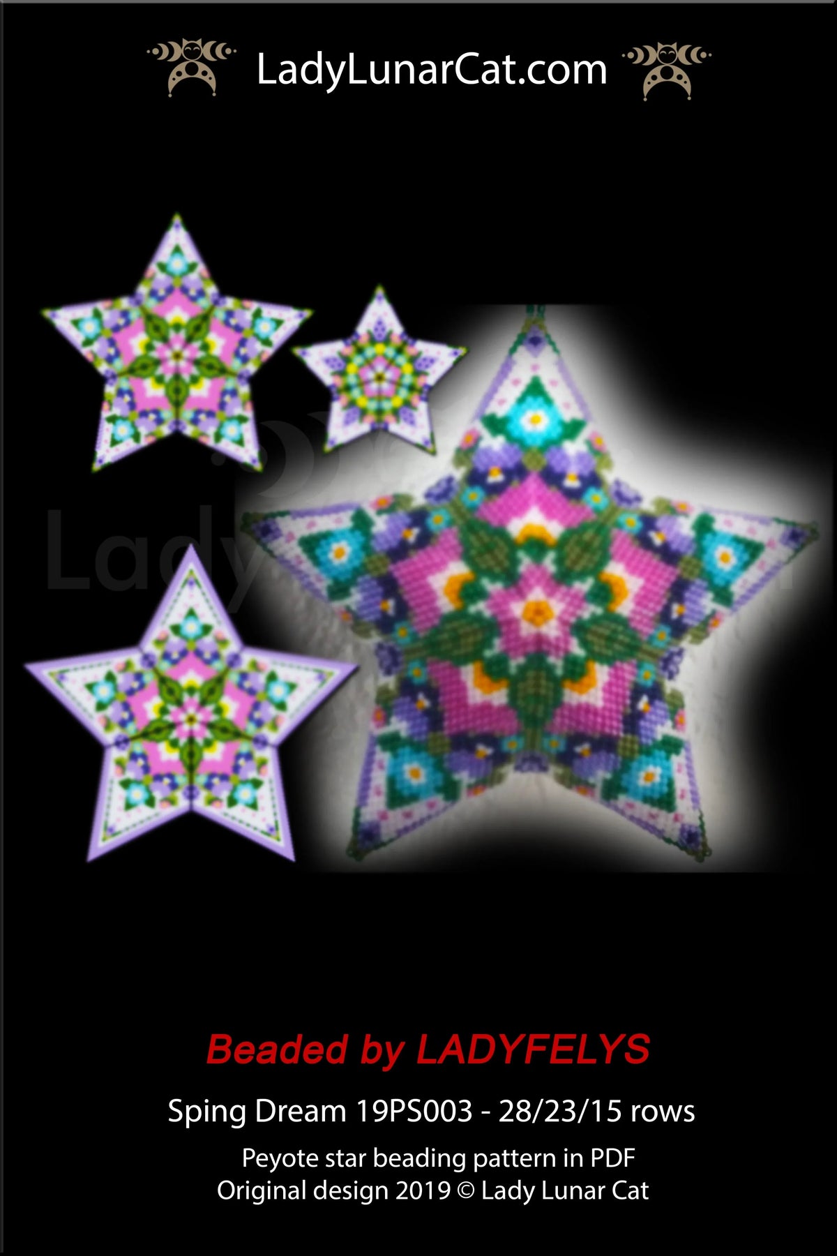 Spring Dream peyote star pattern chart - word chart and bead legend PDF LadyLunarCat
