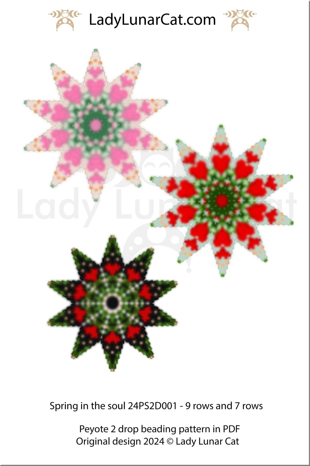 Peyote 2 drop star tutorial step by step - Spring in the Soul beginner beading pattern LadyLunarCat
