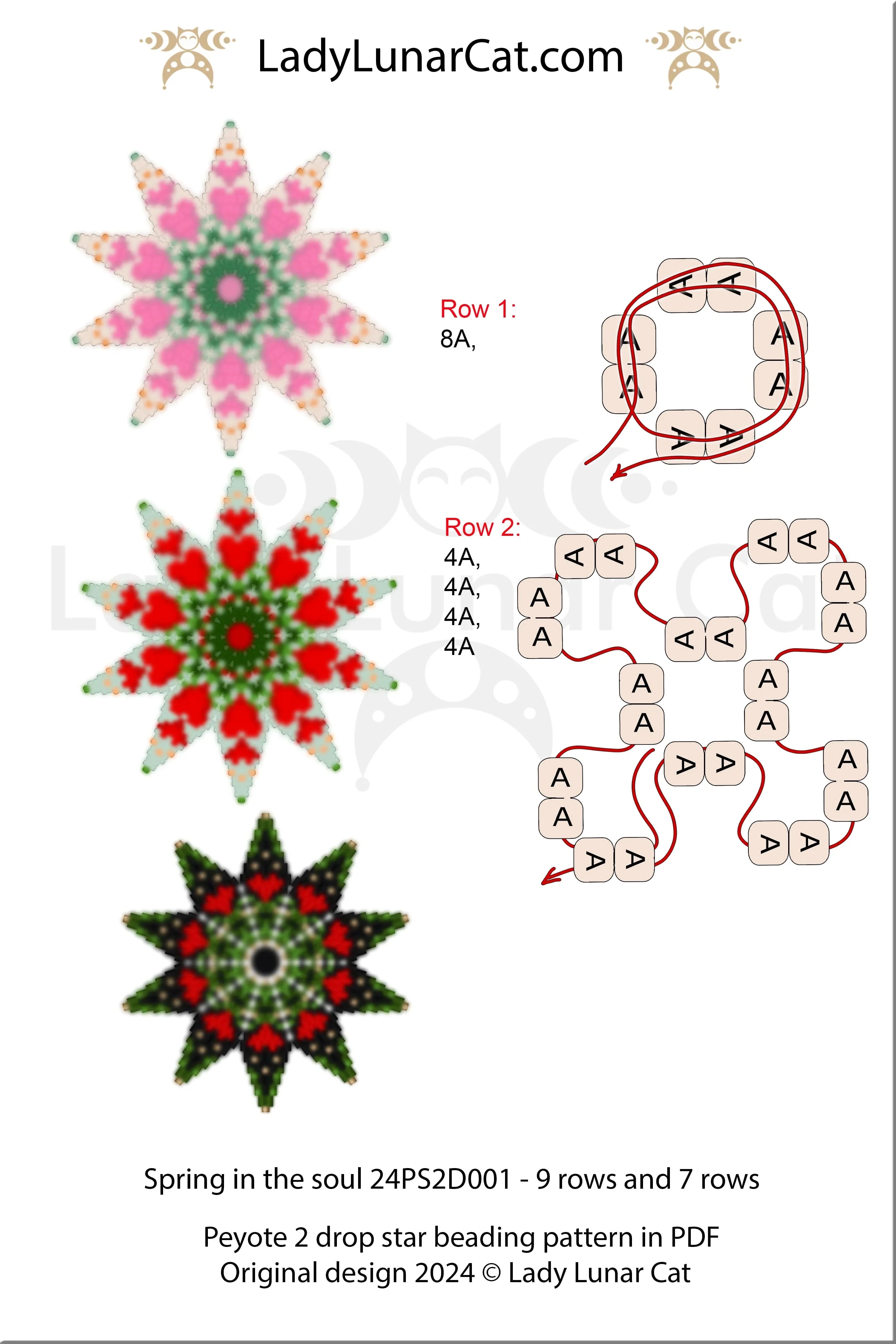 Spring in the Soul beaded star pattern detail - Valentine & spring design Miyuki Delica LadyLunarCat