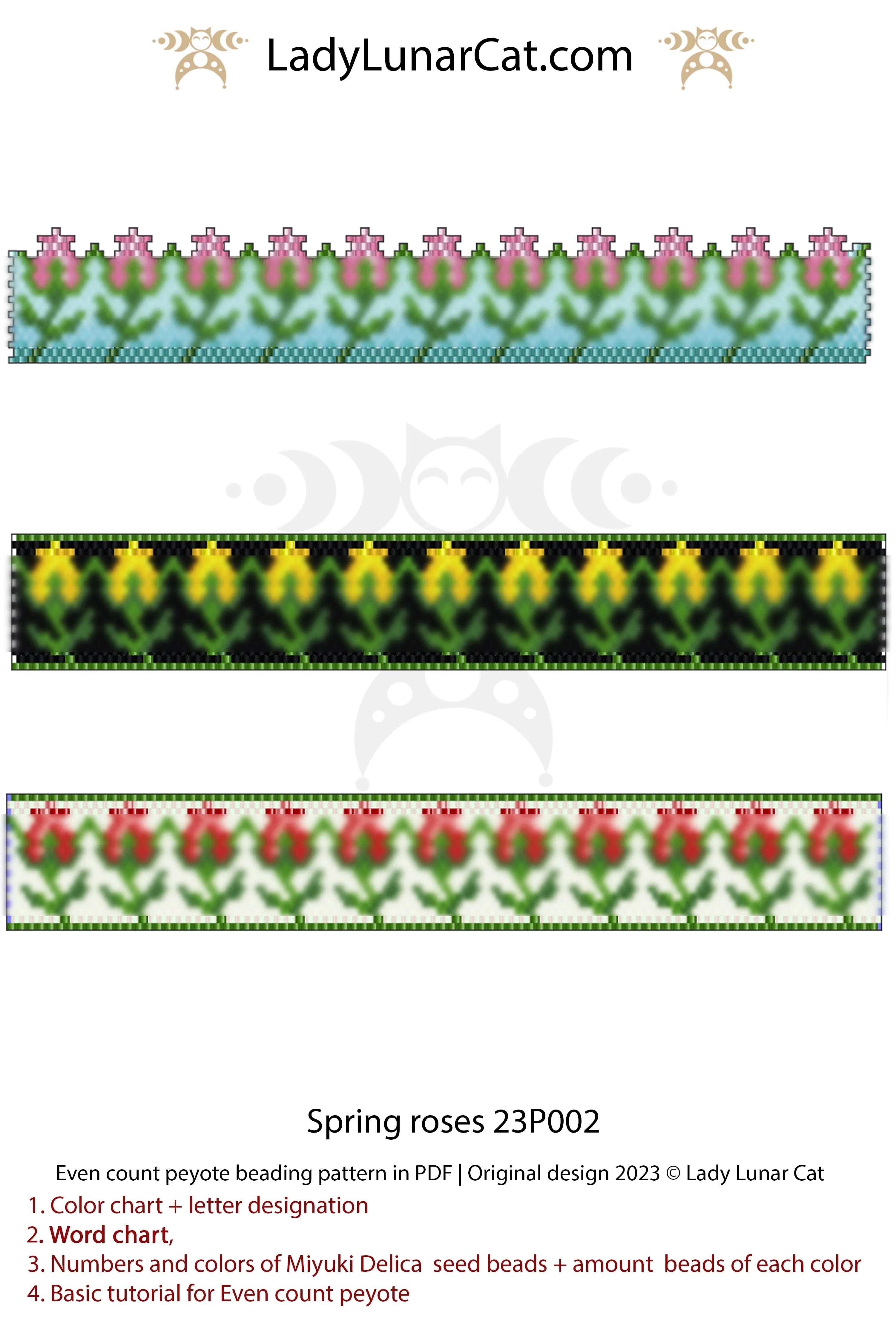 Spring Roses peyote bracelet colorway 2 - soft 5 colors romantic spring cuff LadyLunarCat