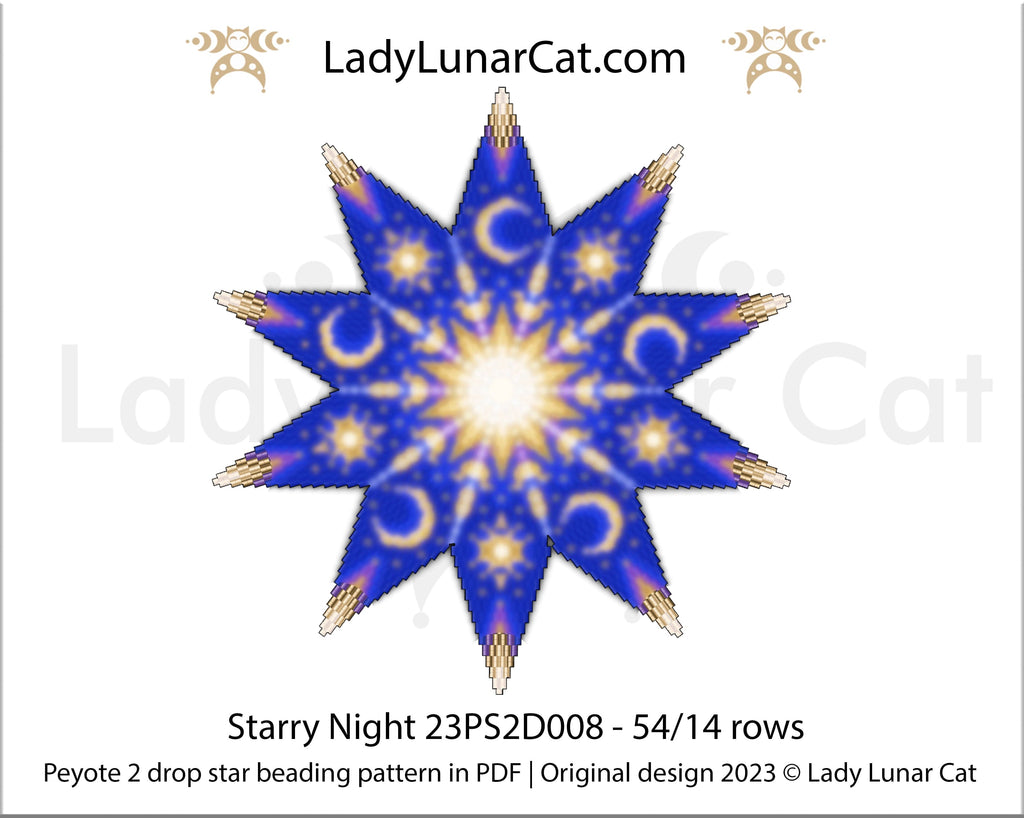Copy of Peyote 2 drop star pattern for beading - Moonlight flowers 23PS2D001 14 rows + Basic star 2 drop LadyLunarCat