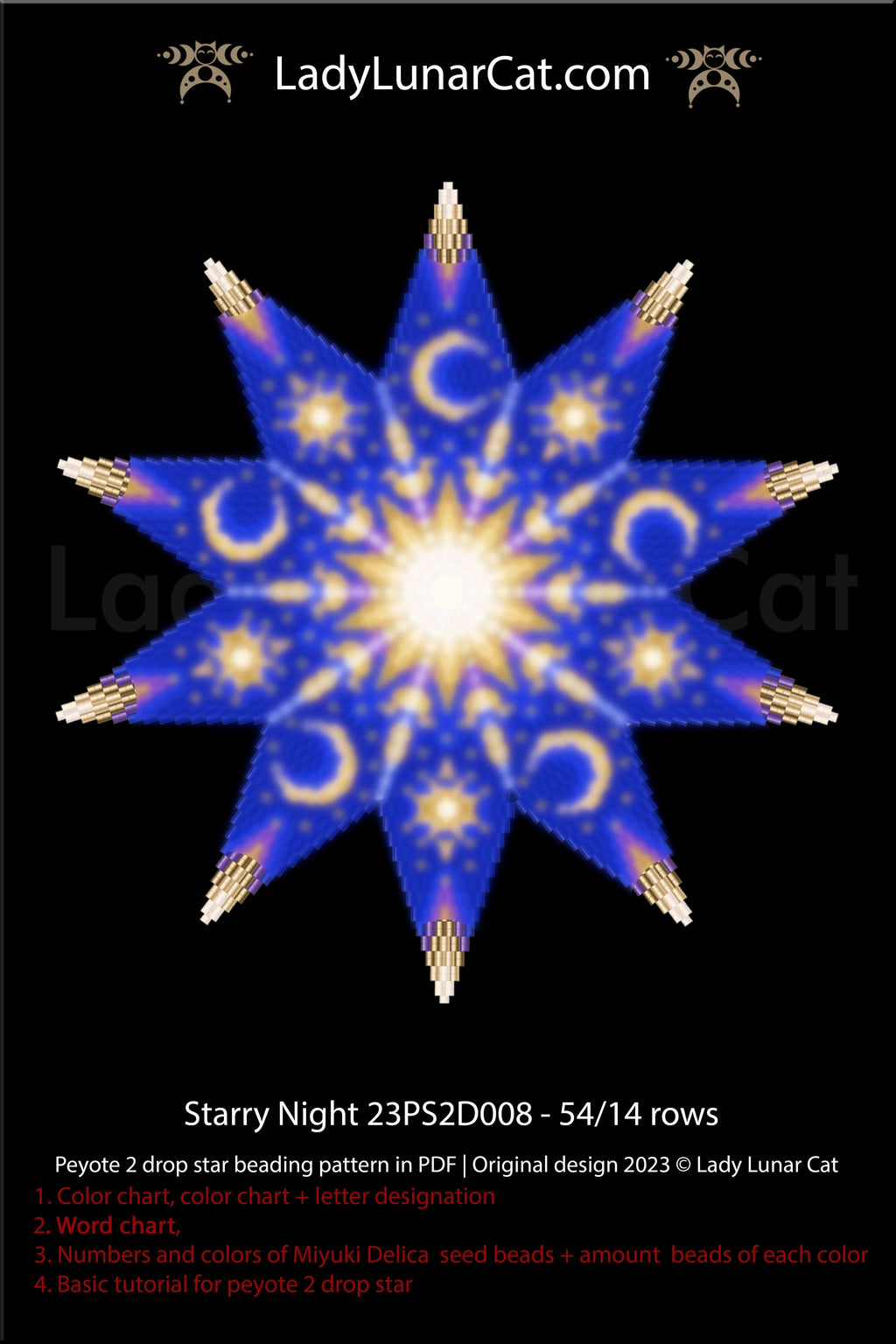 Copy of Peyote 2 drop star pattern for beading - Moonlight flowers 23PS2D001 14 rows + Basic star 2 drop LadyLunarCat